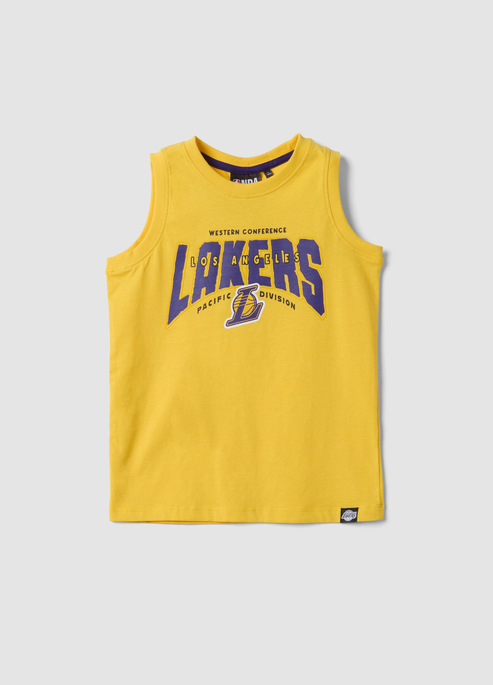 Yellow pure cotton vest top with sporty print