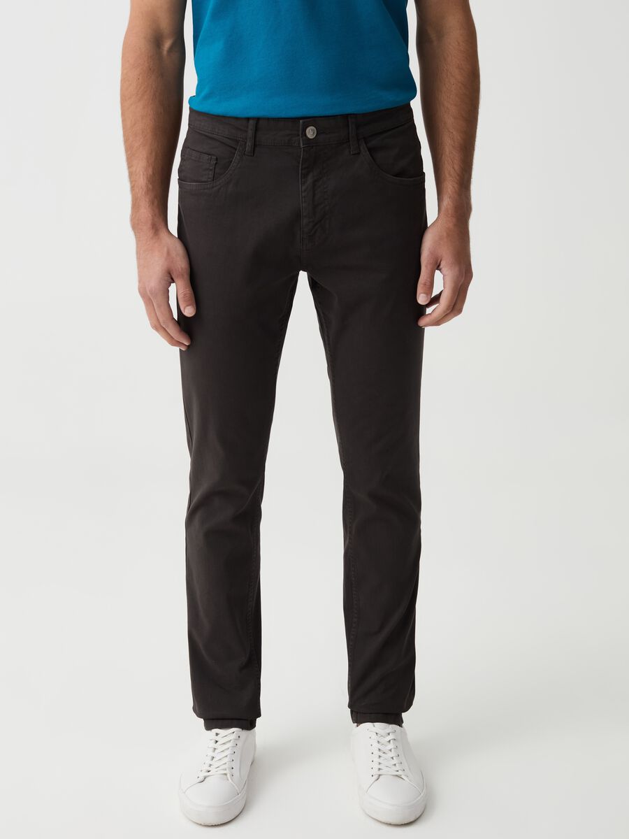 Five-pocket stretch cotton trousers_1