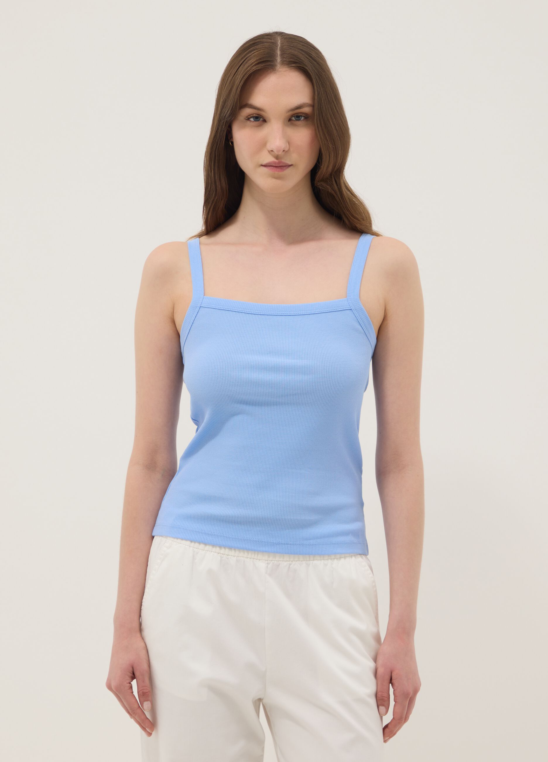 Light blue pure cotton ribbed vest top