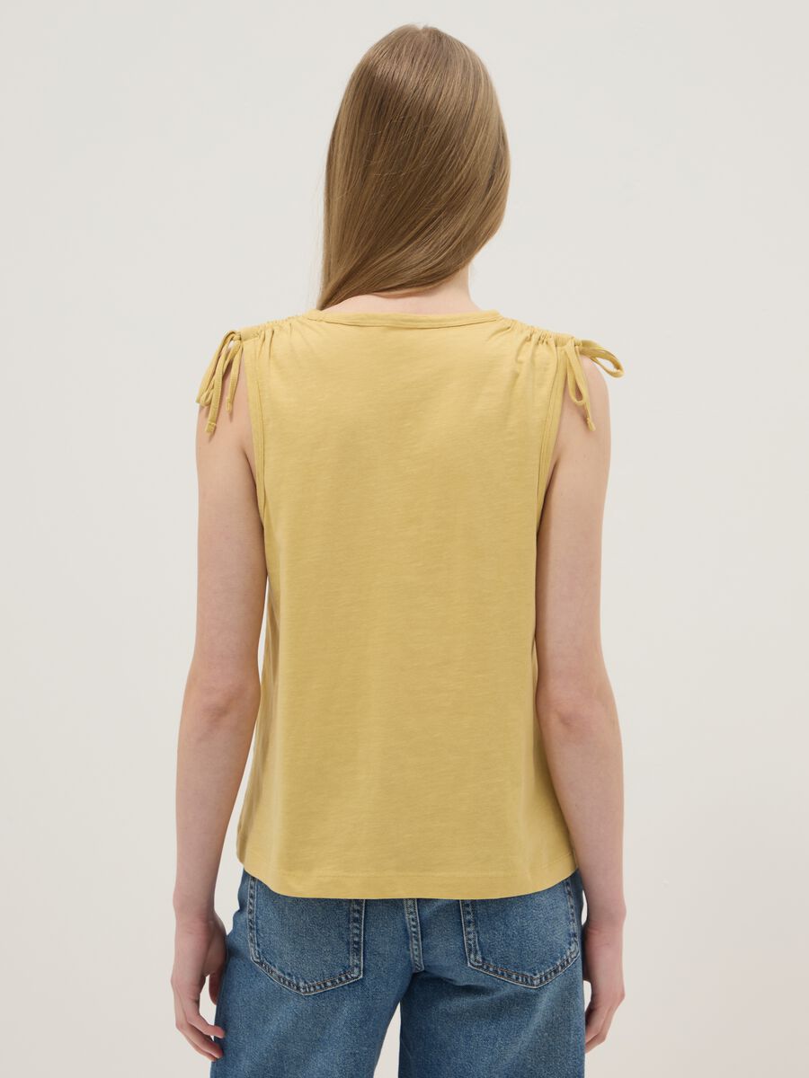 Yellow pure cotton tank top with shoulder ties_3