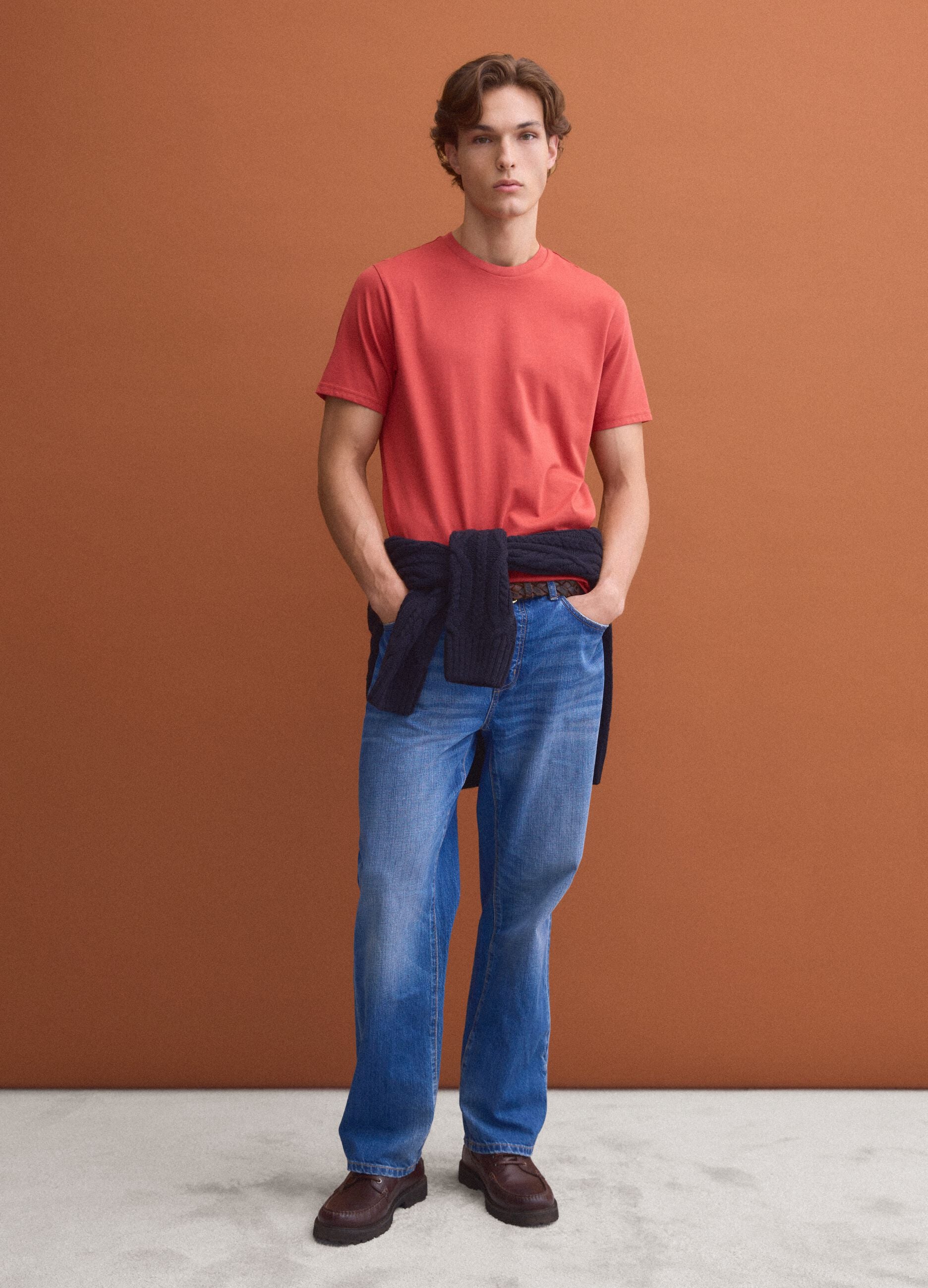 Red Supima cotton crew-neck T-shirt, regular fit