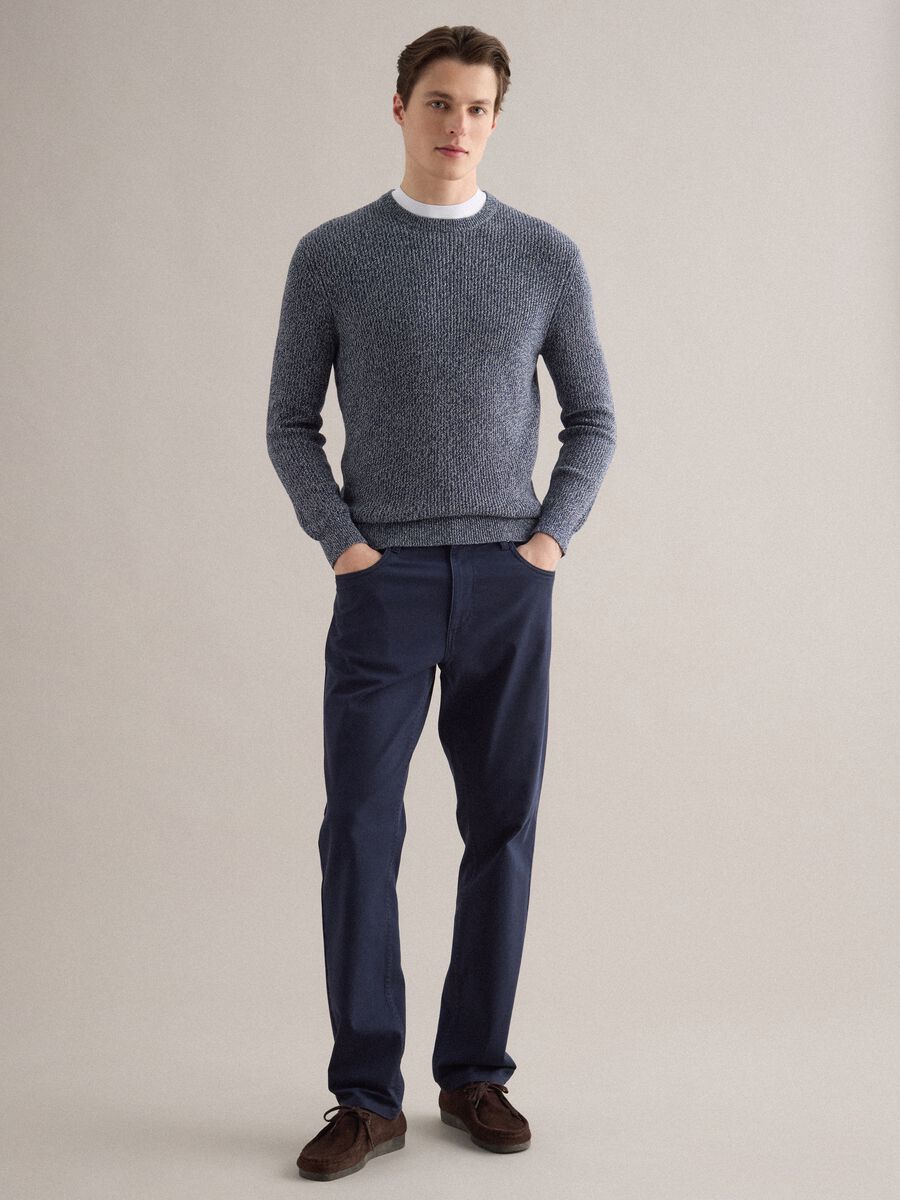 Blue Stretch Twill Trousers Regular Fit_0