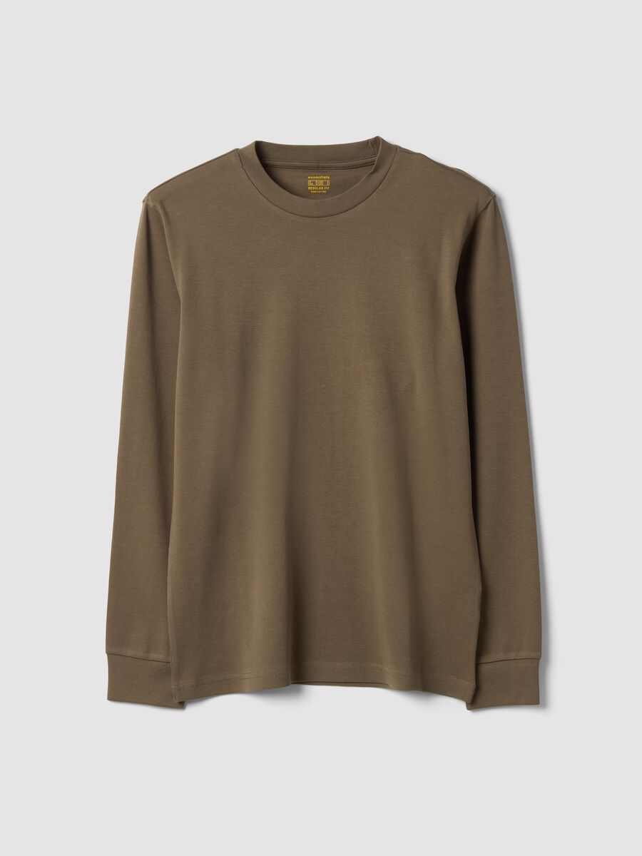 Brown pure cotton crew-neck T-shirt_0