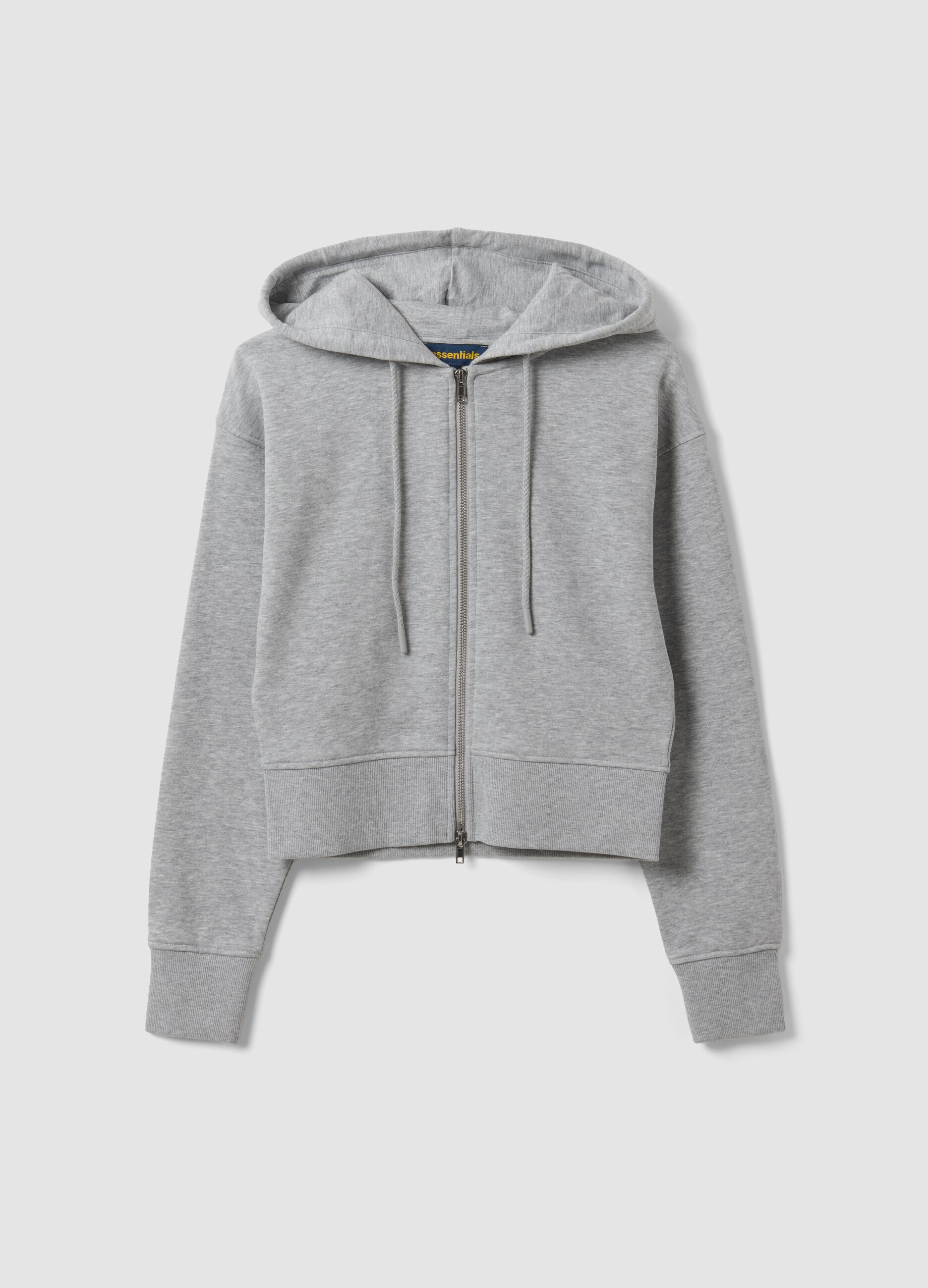 Felpa full zip grigia in misto cotone con cappuccio fitted