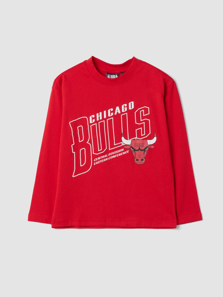 T-shirt rossa in puro cotone con stampa Chicago Bulls_0