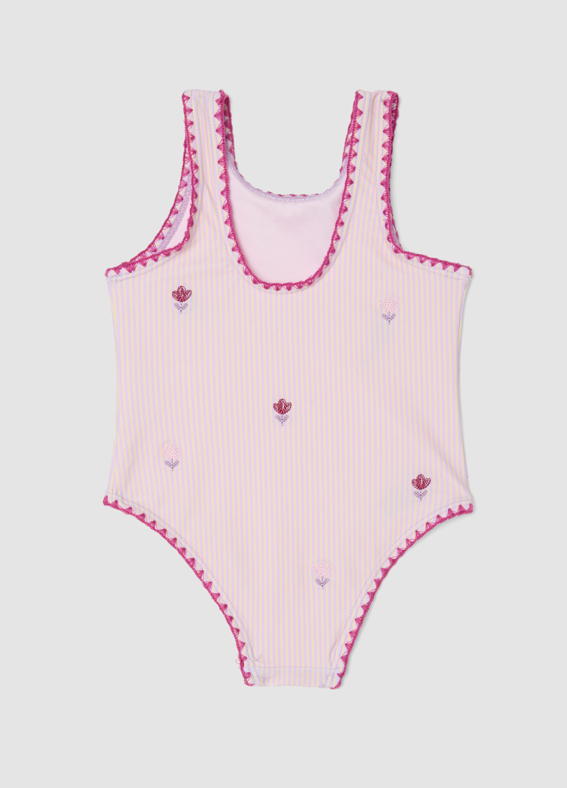 Pink striped stretch one-piece swimsuit