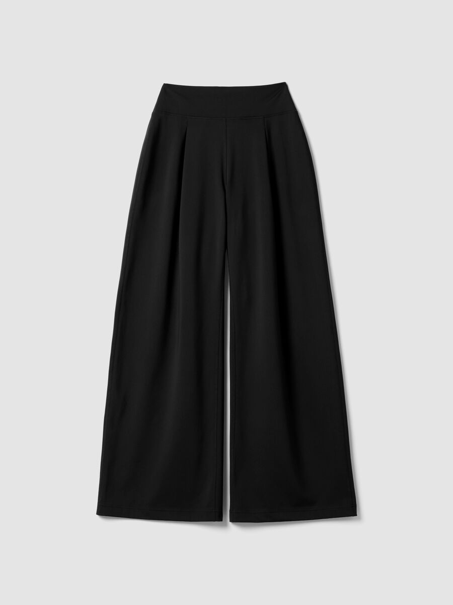Black wide-leg stretch-fabric trousers_5