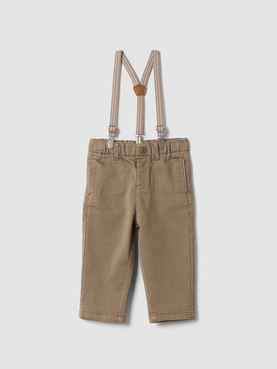 Beige stretch cotton trousers with braces, regular fit_0