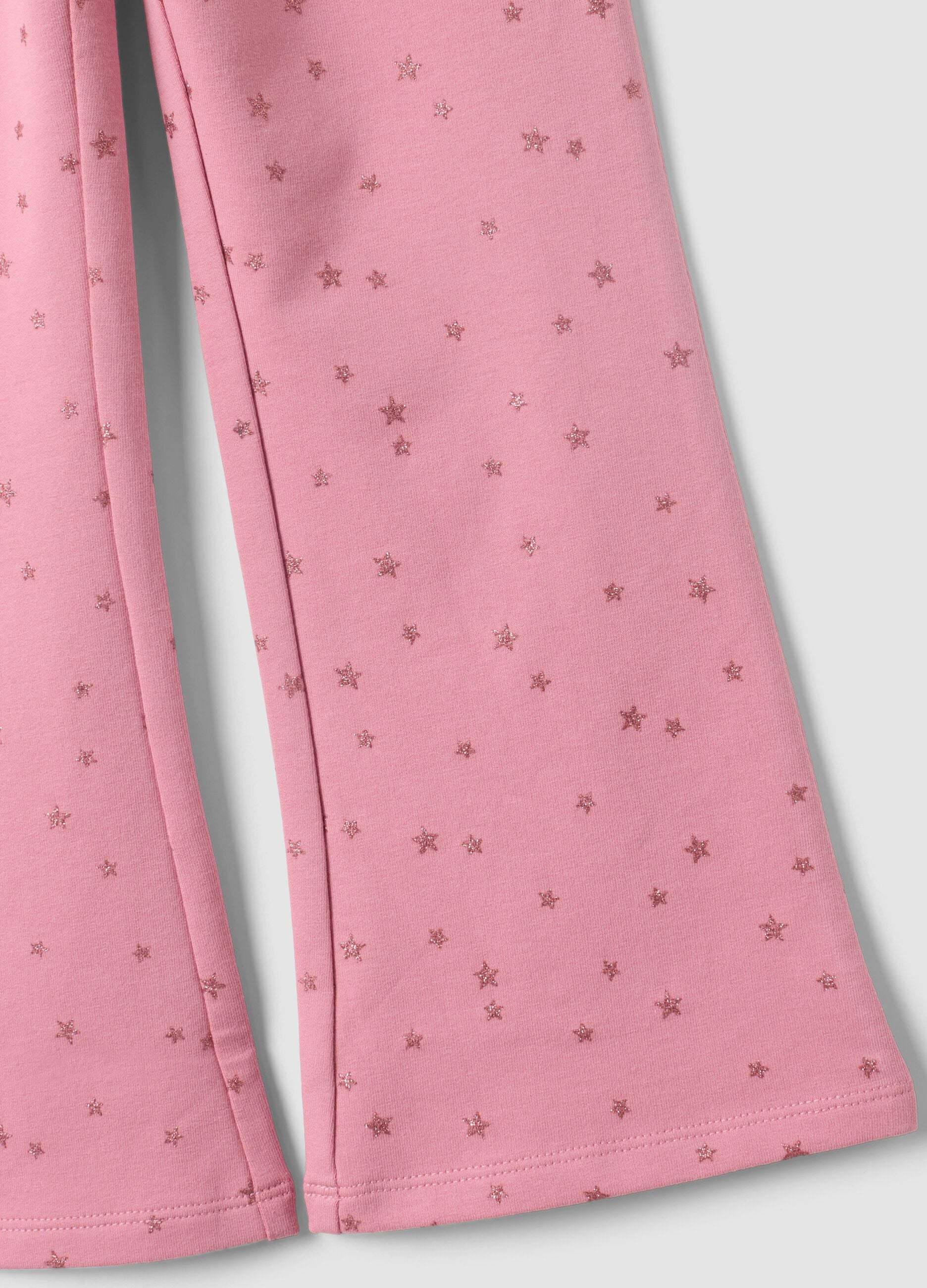 Rosa Schlaghose aus Stretch-Baumwolle mit Sternmuster f&uuml;r M&auml;dchen