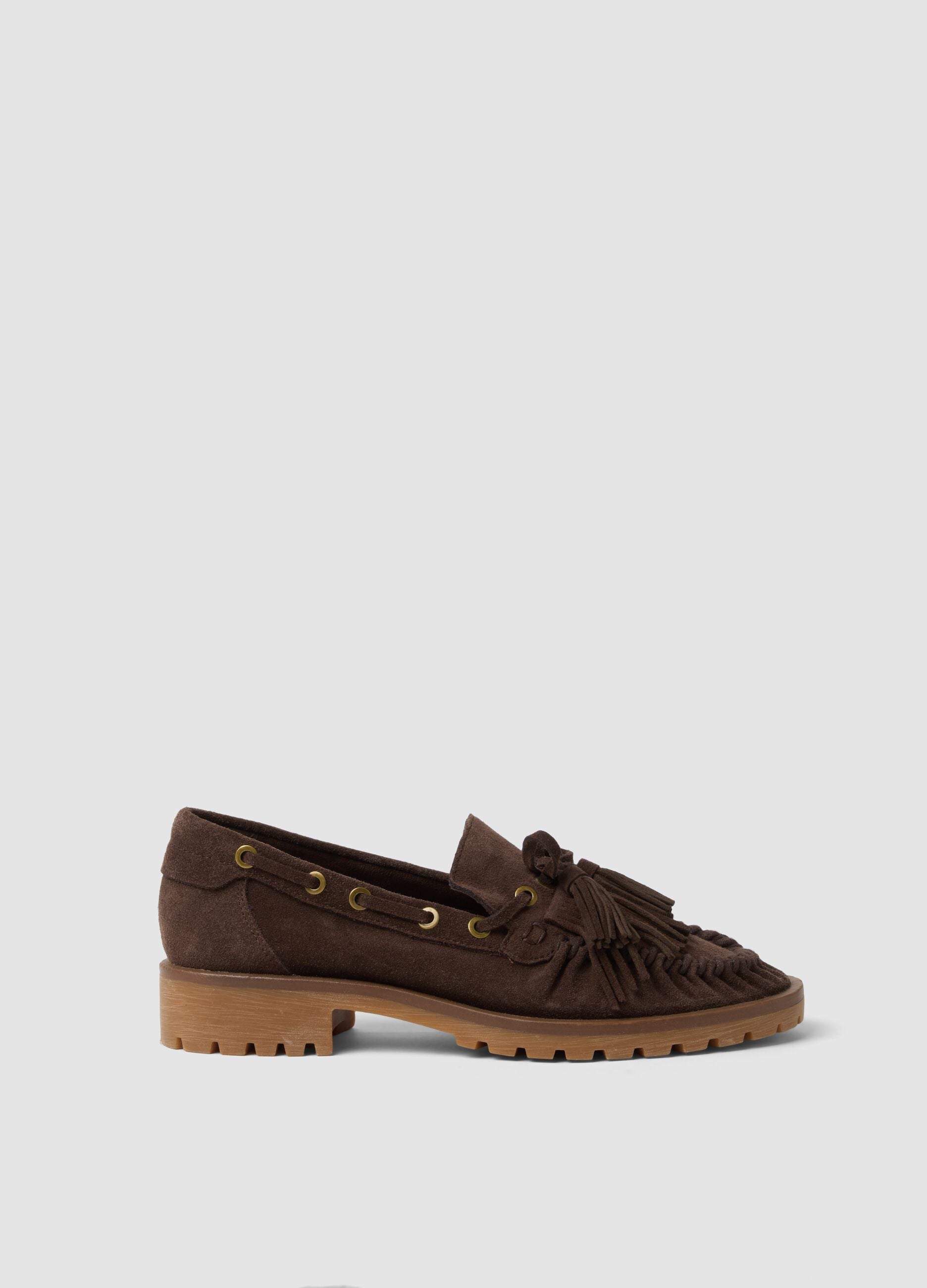 Braune Loafer aus echtem Leder mit Quasten
