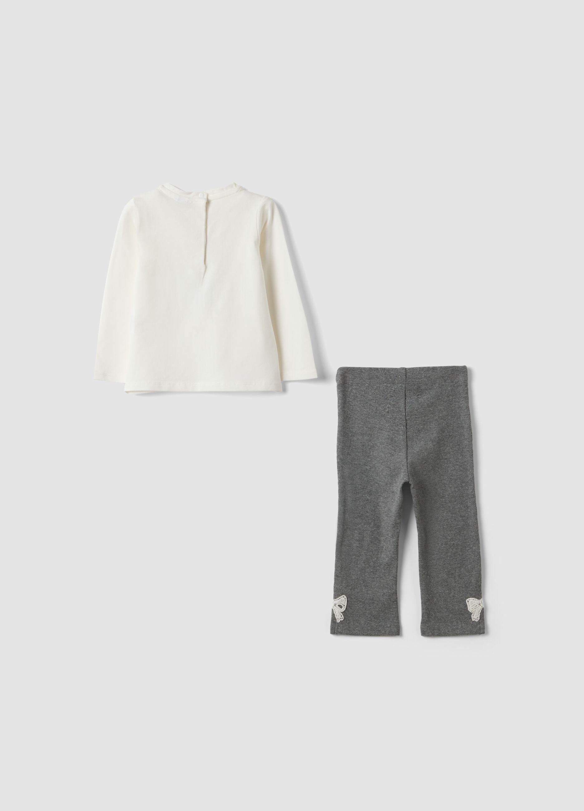 Grey and white stretch cotton and viscose set for baby girl
