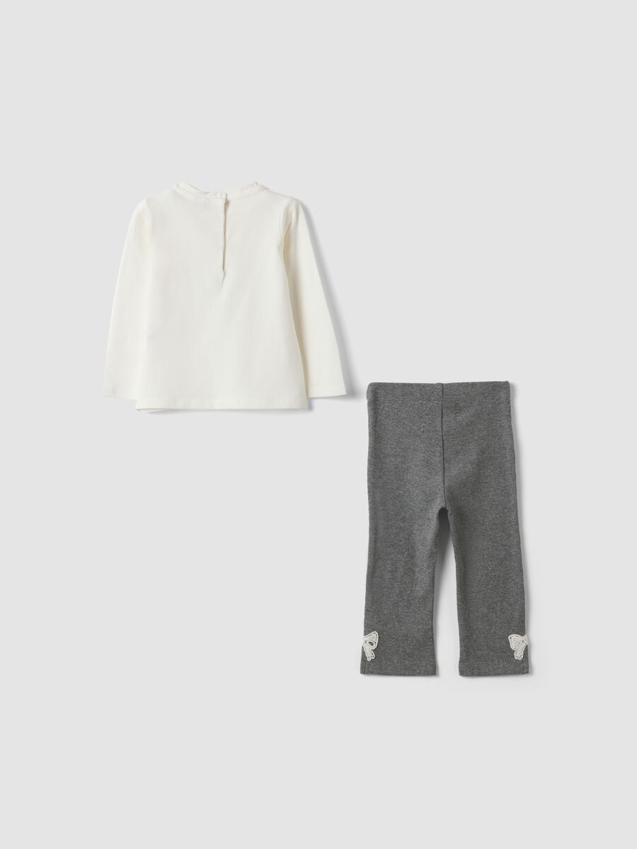 Grey and white stretch cotton and viscose set for baby girl_1