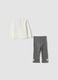 Grey and white stretch cotton and viscose set for baby girl_1