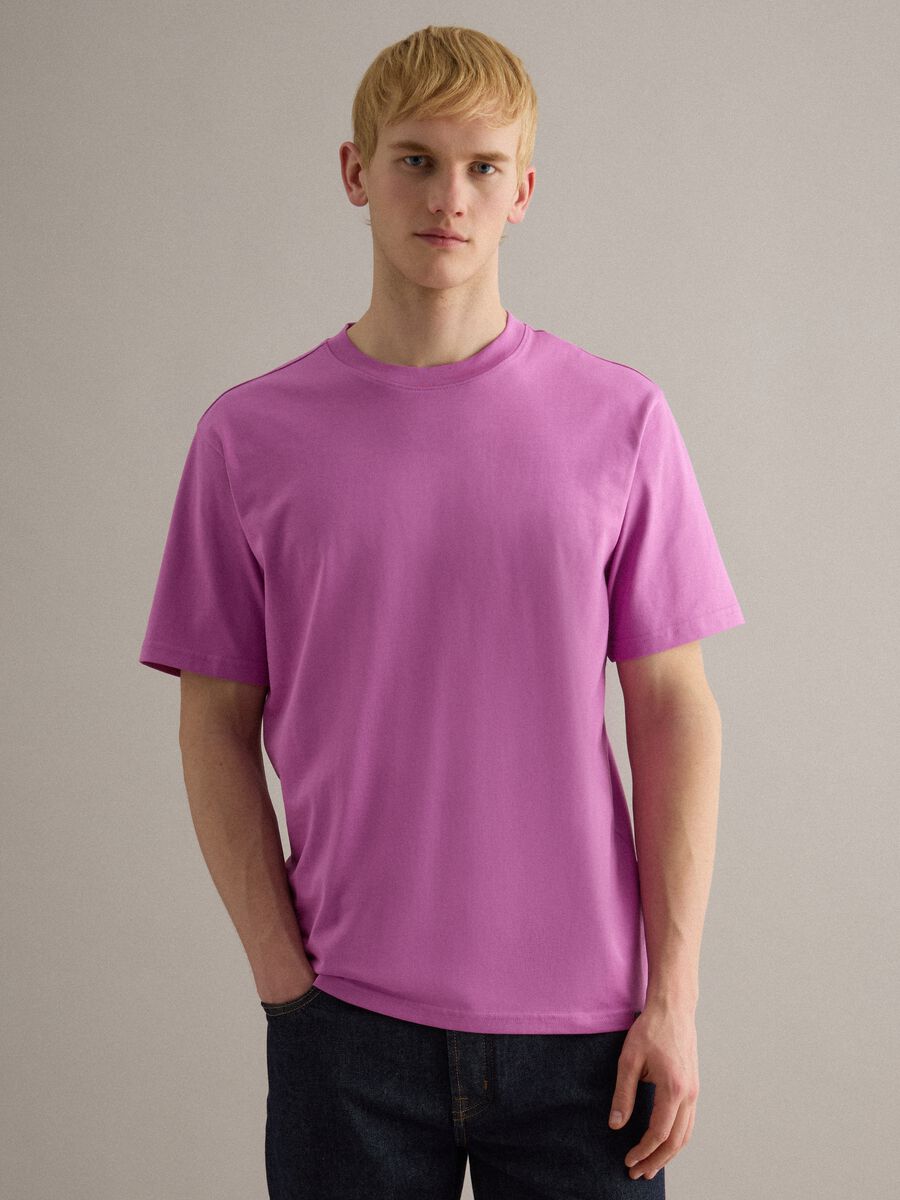 Pink relaxed fit pure cotton crew neck T-shirt_0