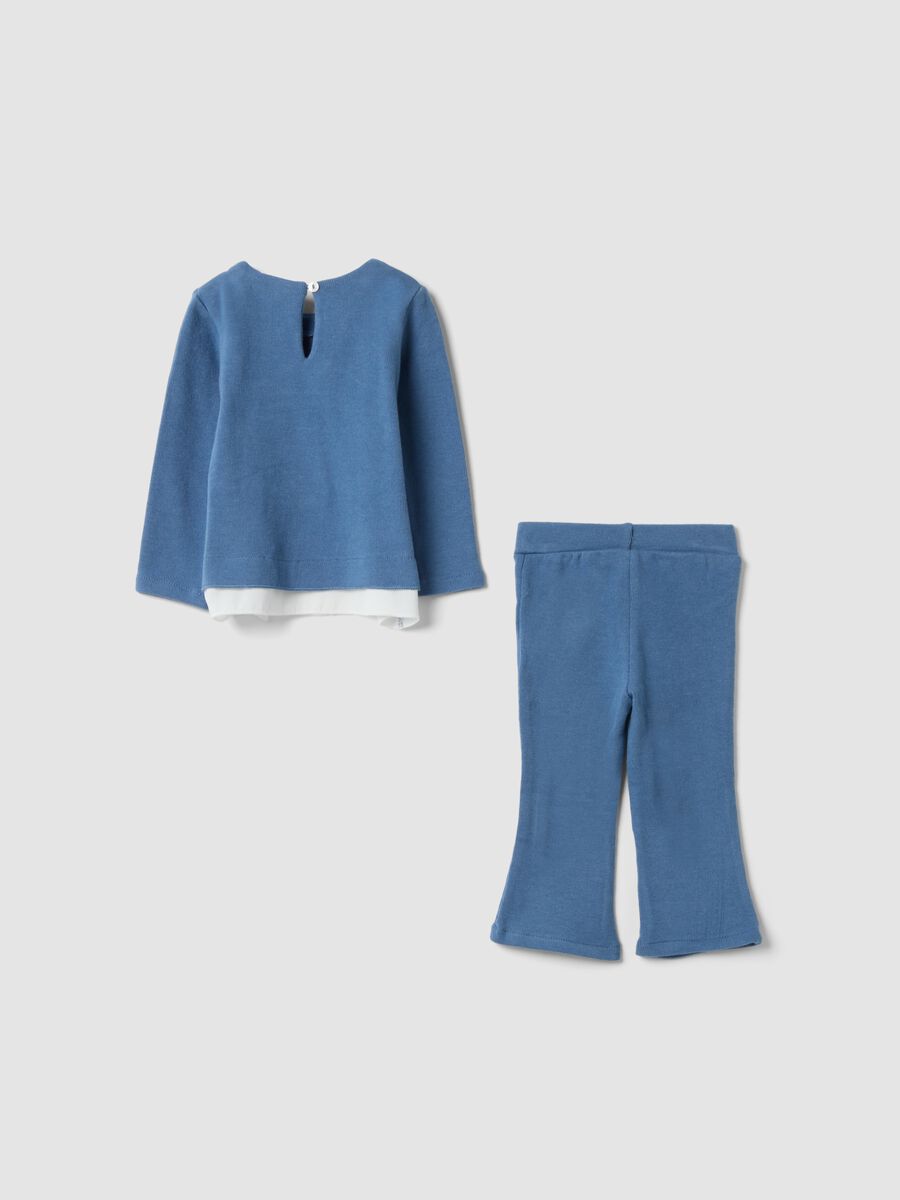 Blue cotton and stretch viscose set with bow_1