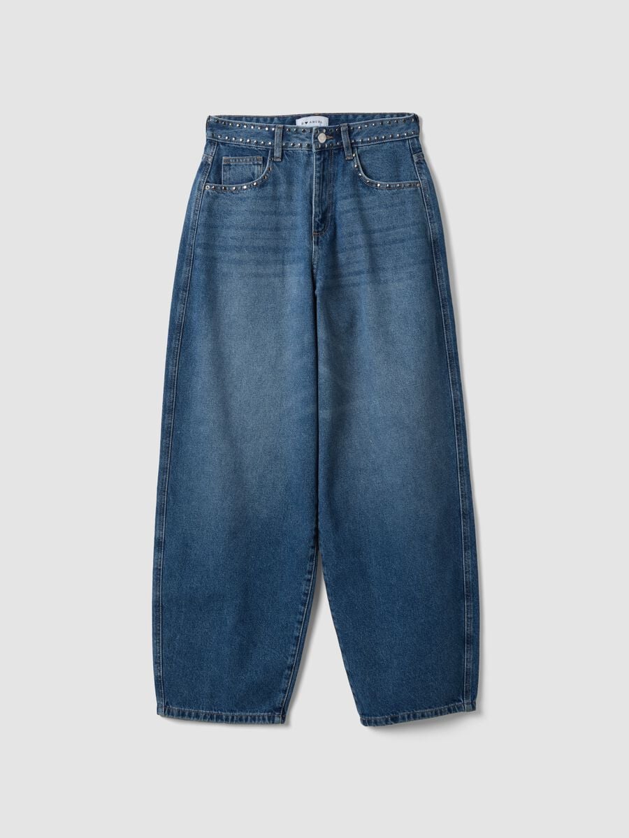 Blue pure-cotton skater-fit jeans with rhinestones_0