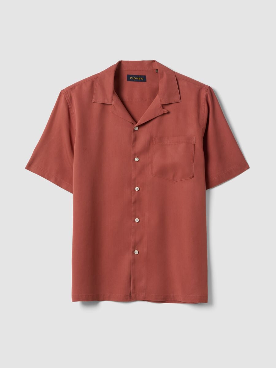 Red short-sleeved shirt in pure lyocell_0