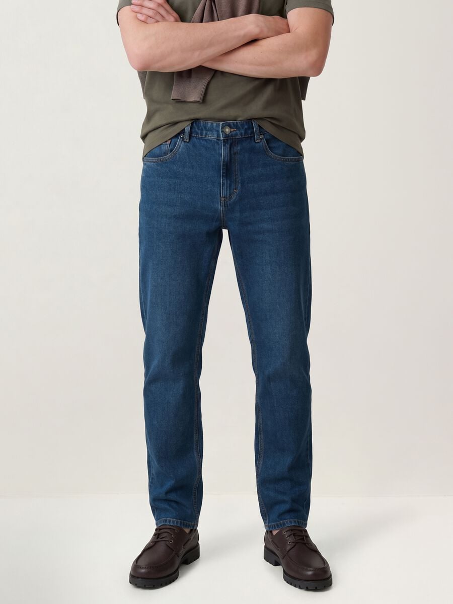 Blue denim jeans in cotton and viscose blend, regular fit_1