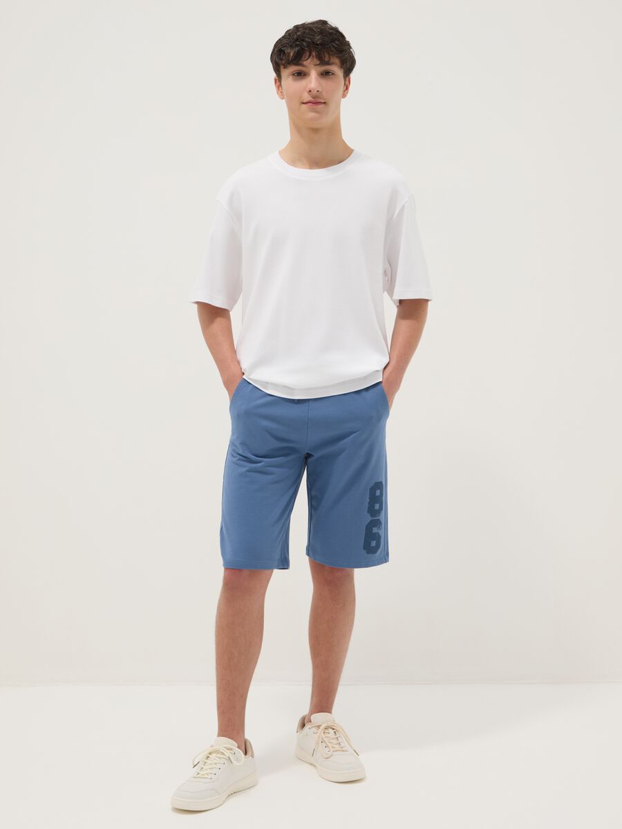Boys' blue pure cotton shorts, regular fit with print_0
