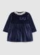 Blue velour regular fit baby dress with lace details_0