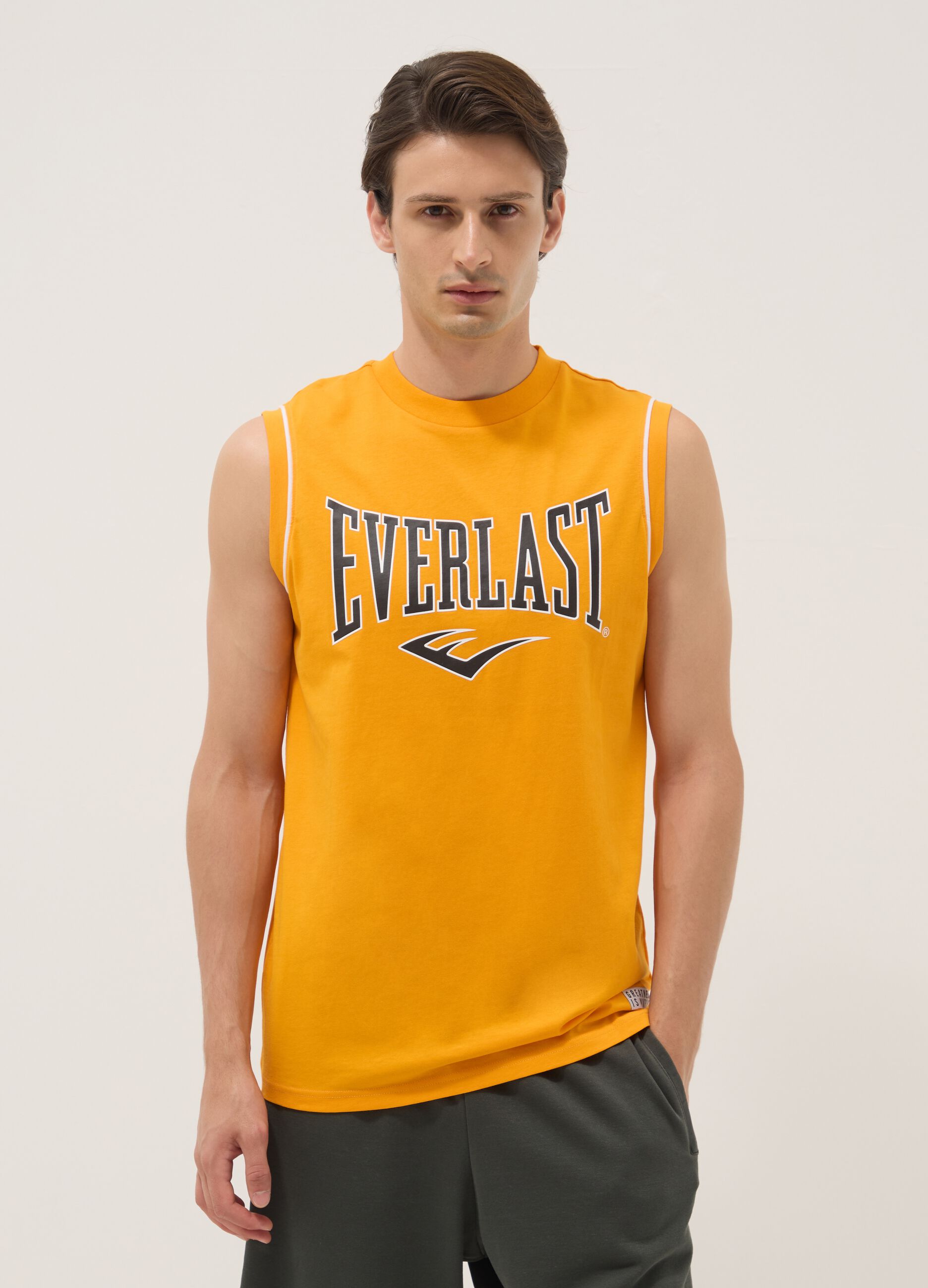 Camisola sem mangas laranja de algod&atilde;o puro com logotipo Everlast