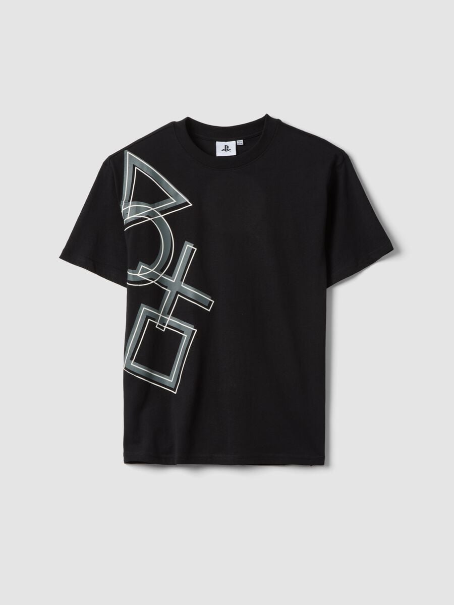 Camiseta negra de ni&ntilde;o con logo de PlayStation en algod&oacute;n 100%, corte relaxed_3