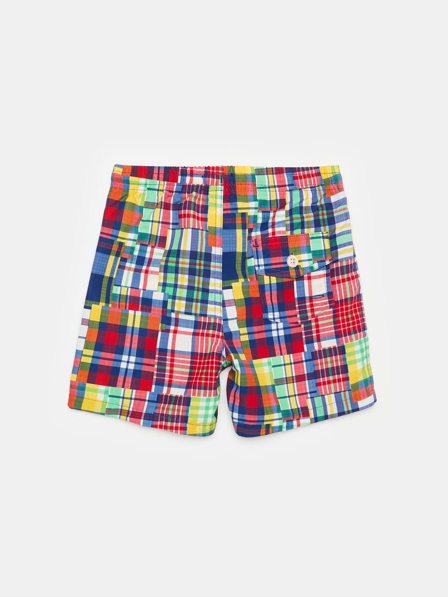 Swimming trunks with drawstring and check print_1