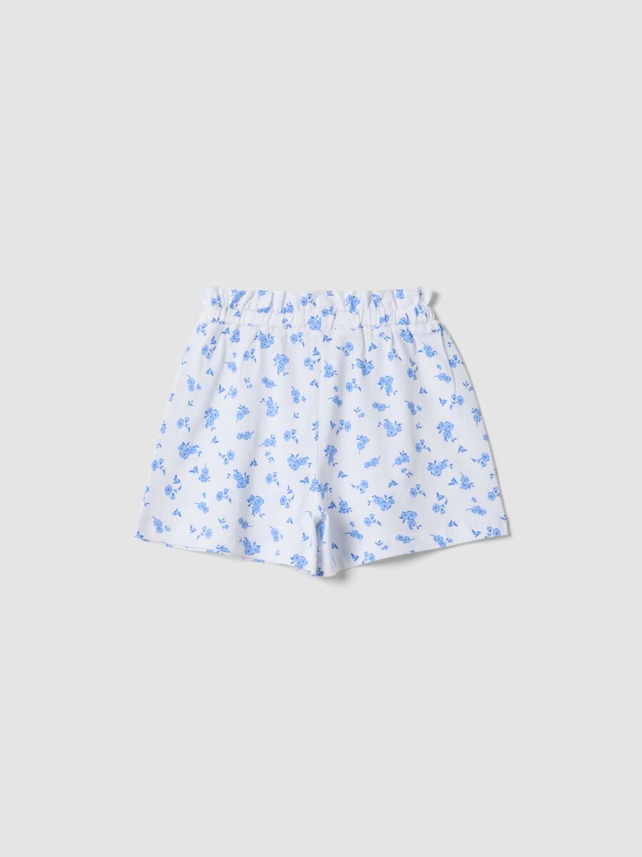 Short blanc en pur coton fille &agrave; motif floral_1