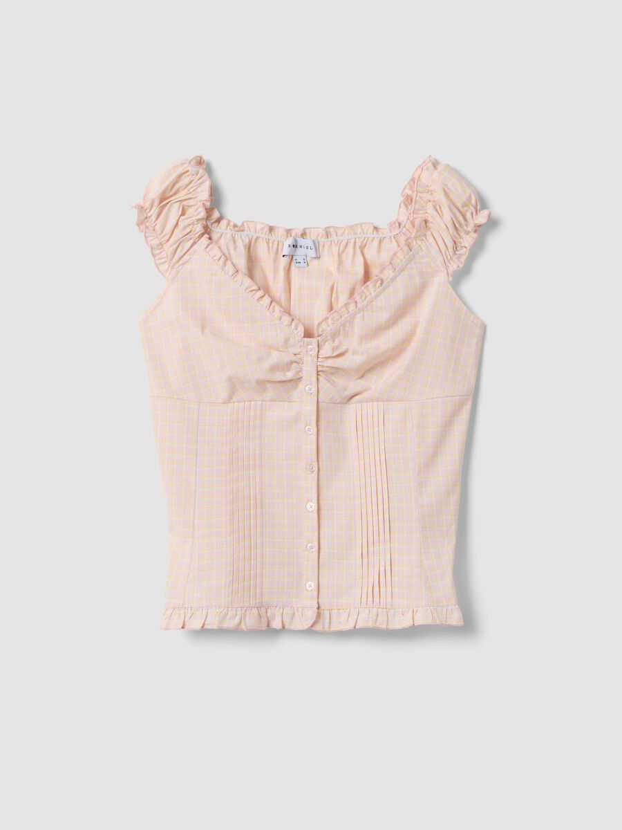 Pink organic cotton blouse with buttons and ruffles_4