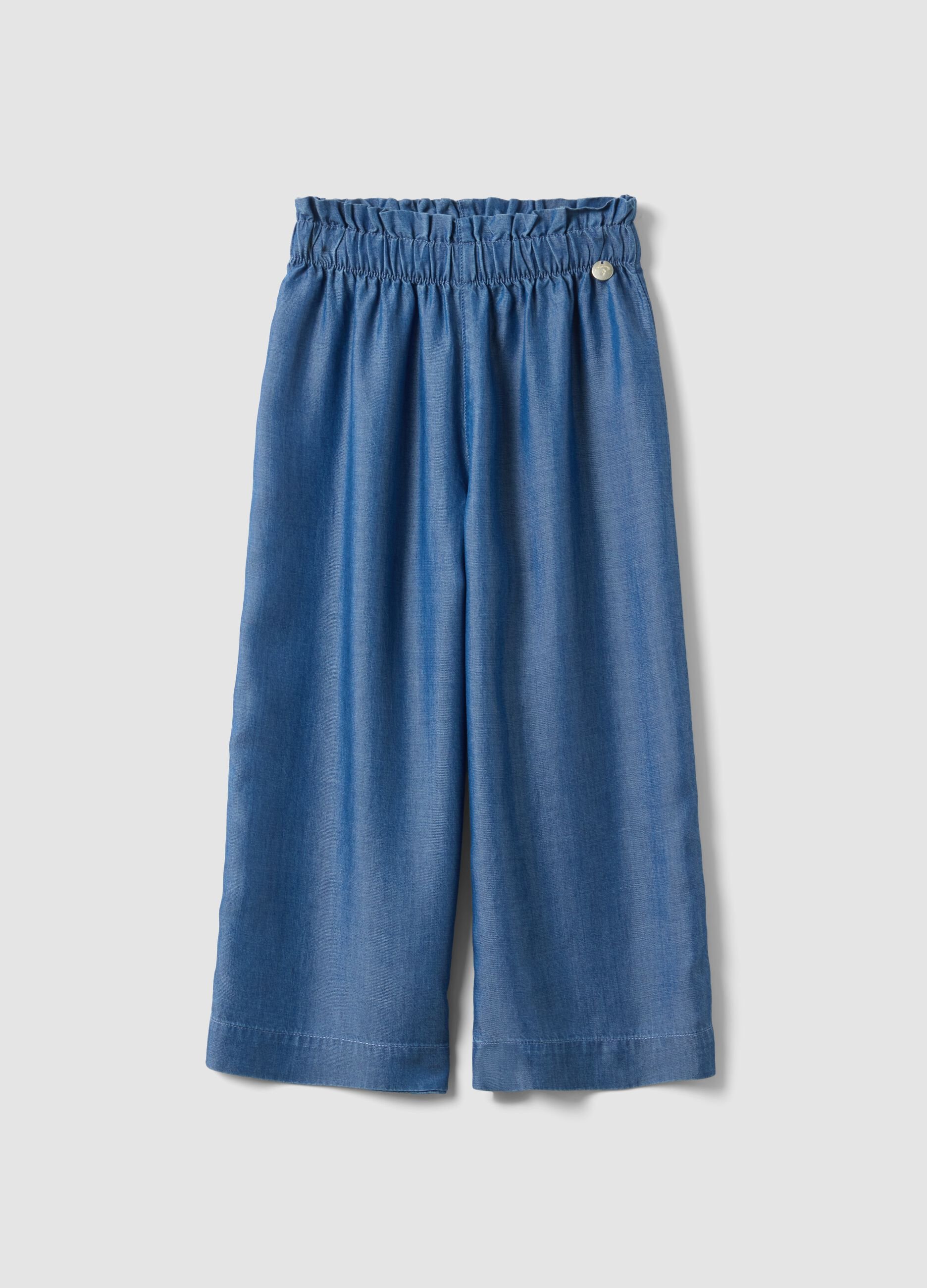 Girls' blue culotte jeans in pure lyocell regular fit