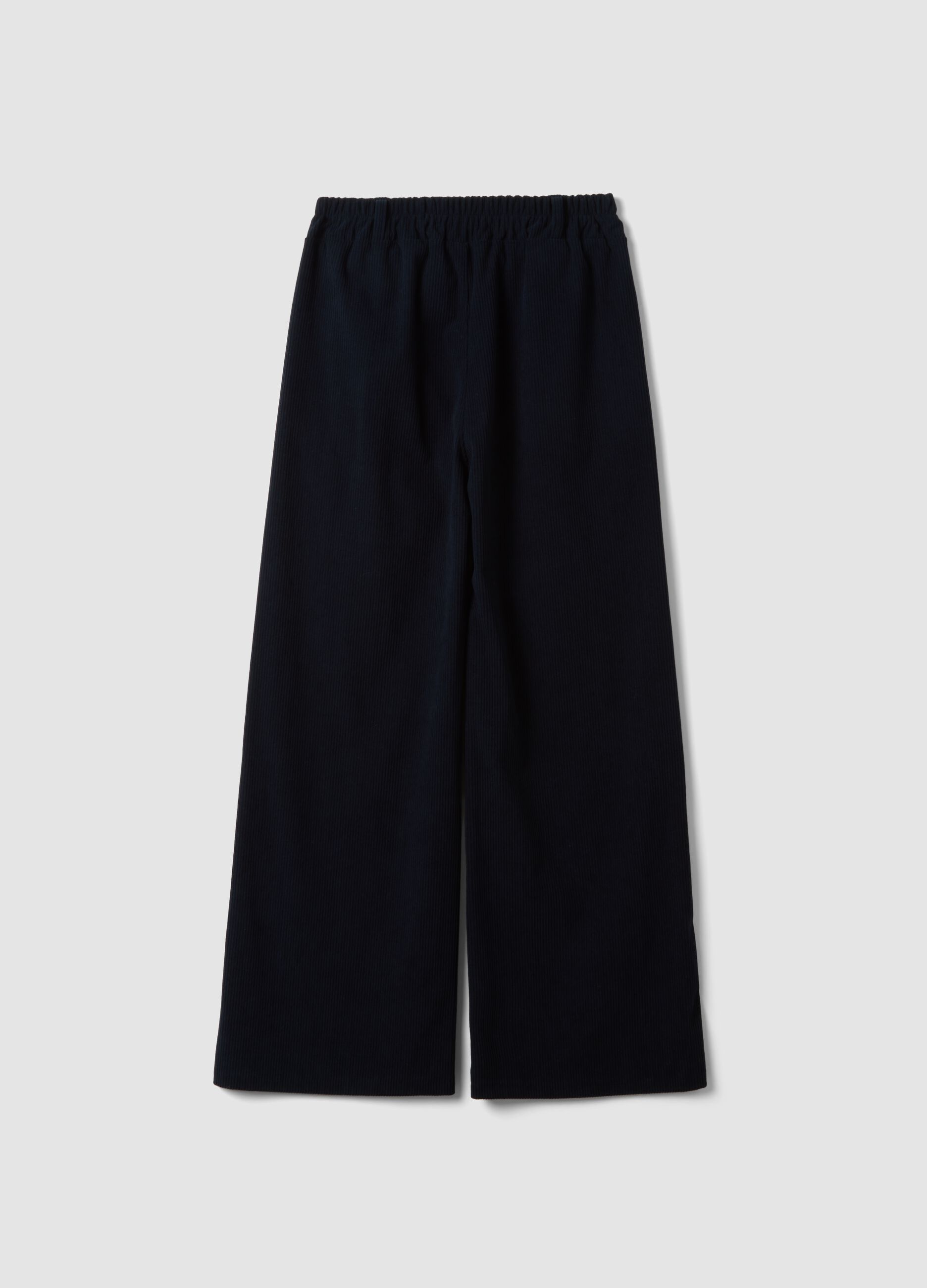 Navyblaue Rippstrickhose mit weitem Bein, Regular Fit