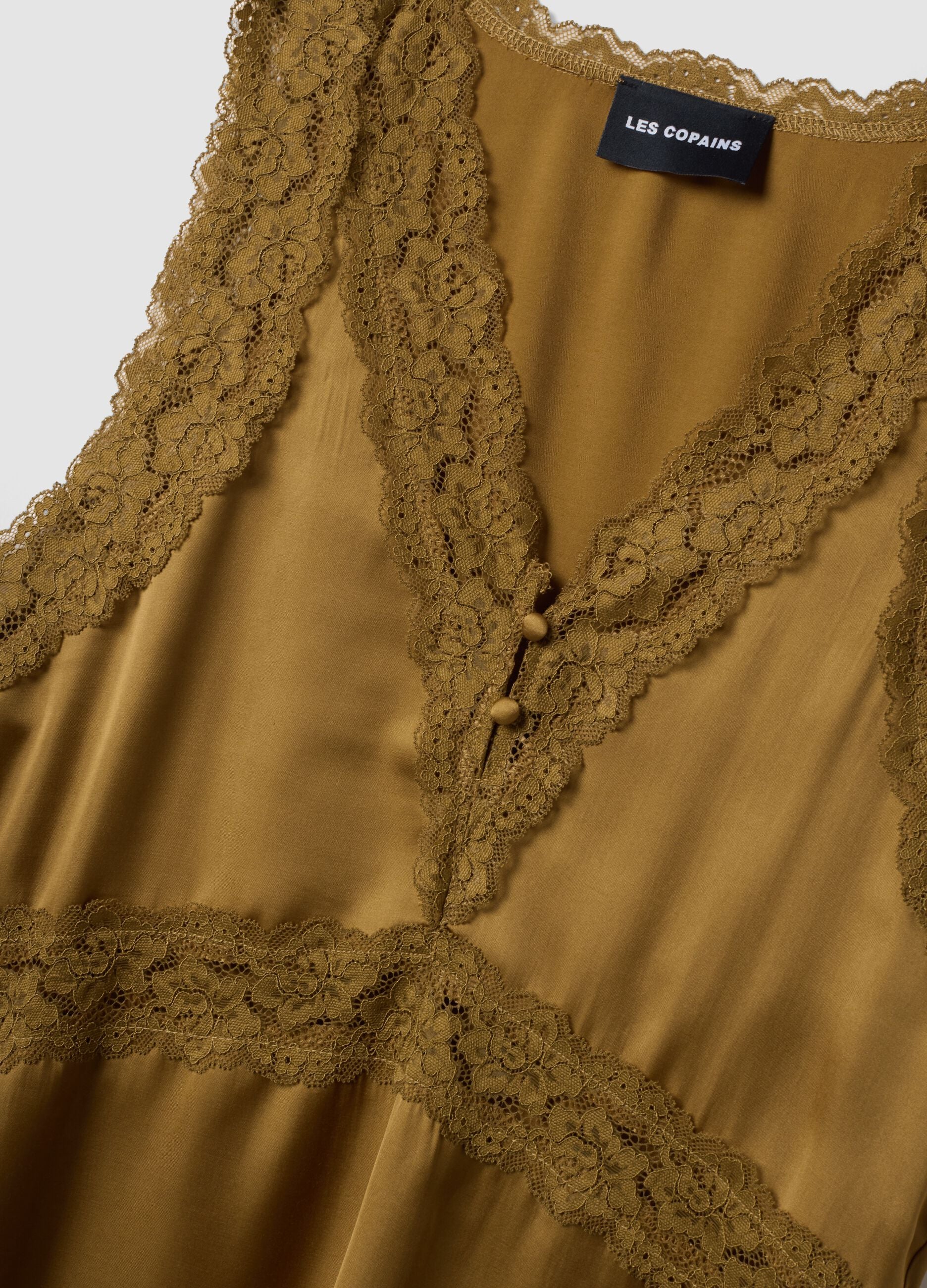 Top marrone in misto viscosa con pizzo
