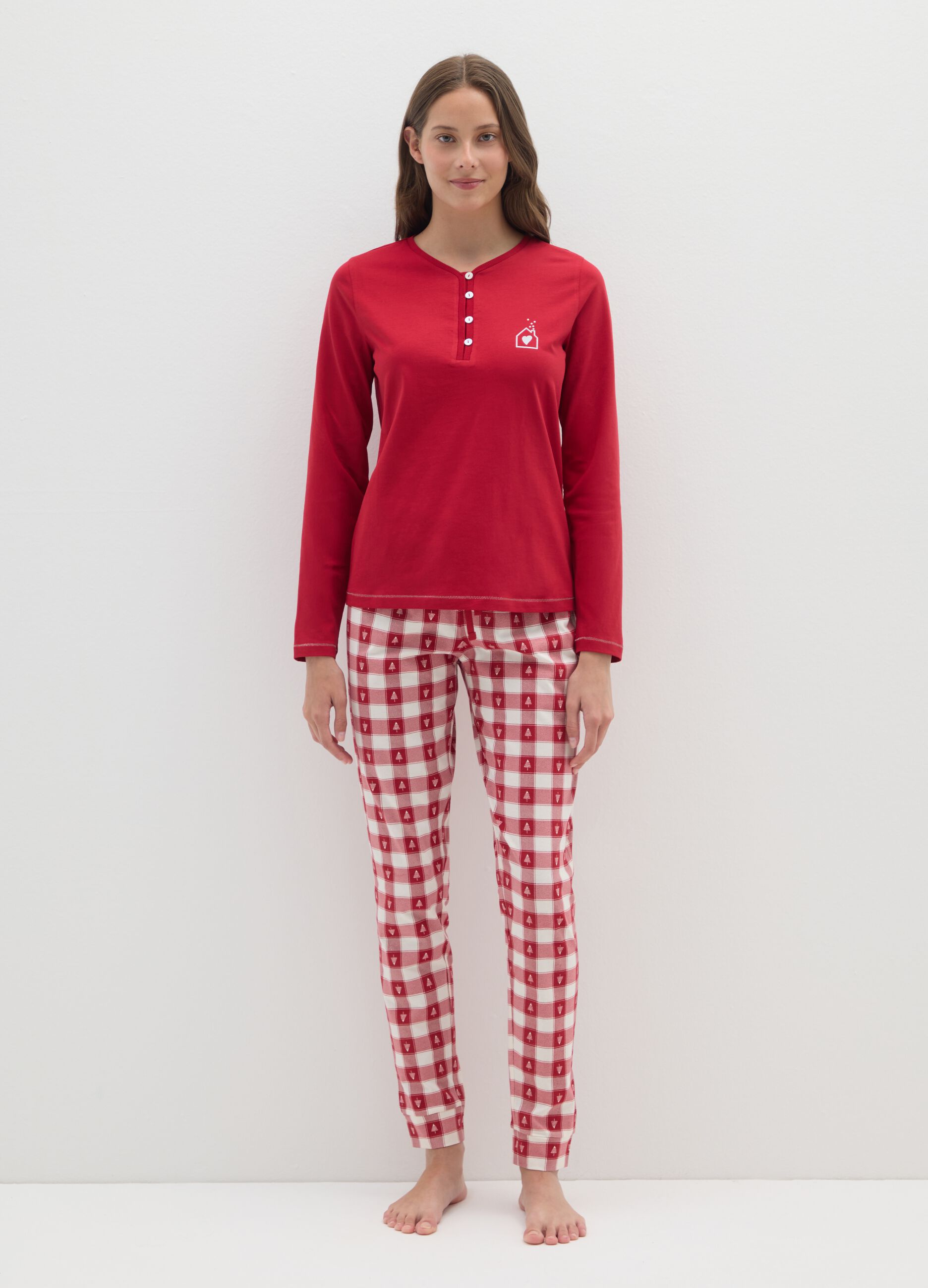 Multicoloured check Christmas pyjamas in pure cotton regular fit