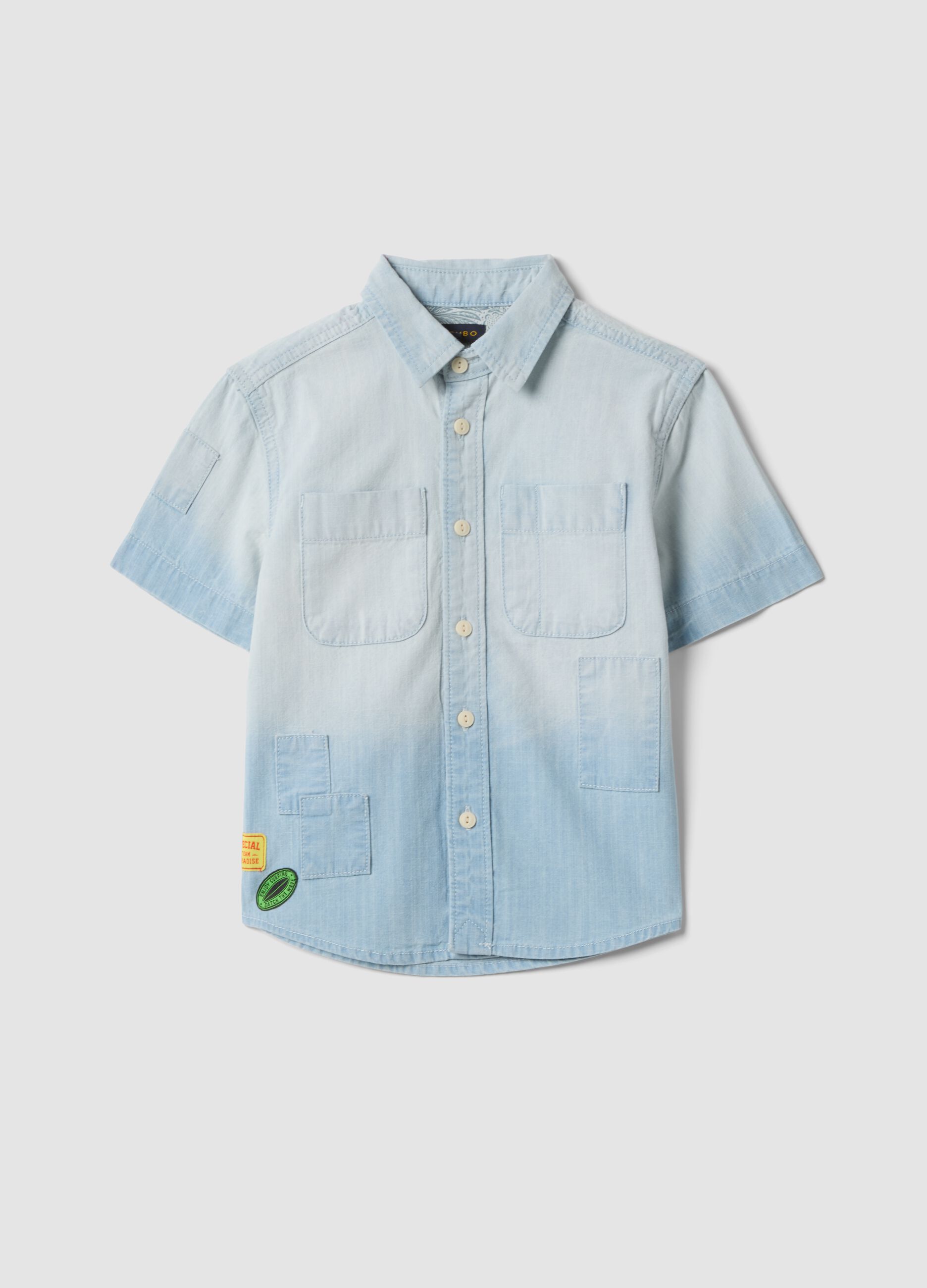 Light blue pure cotton short-sleeve shirt