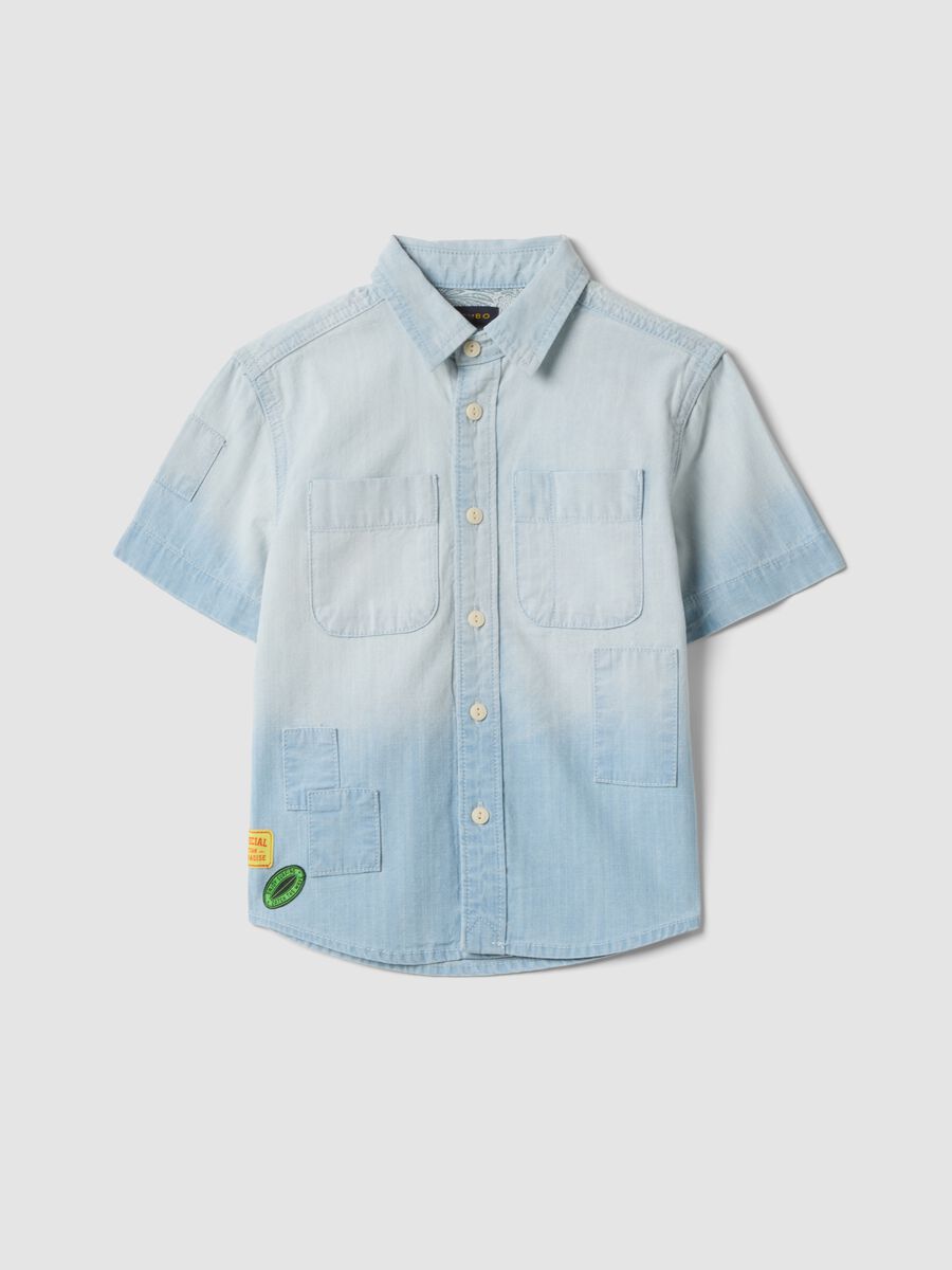 Light blue pure cotton short-sleeve shirt_0