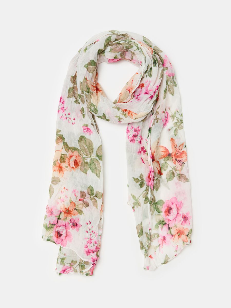 Crinkle-effect scarf with floral print_0