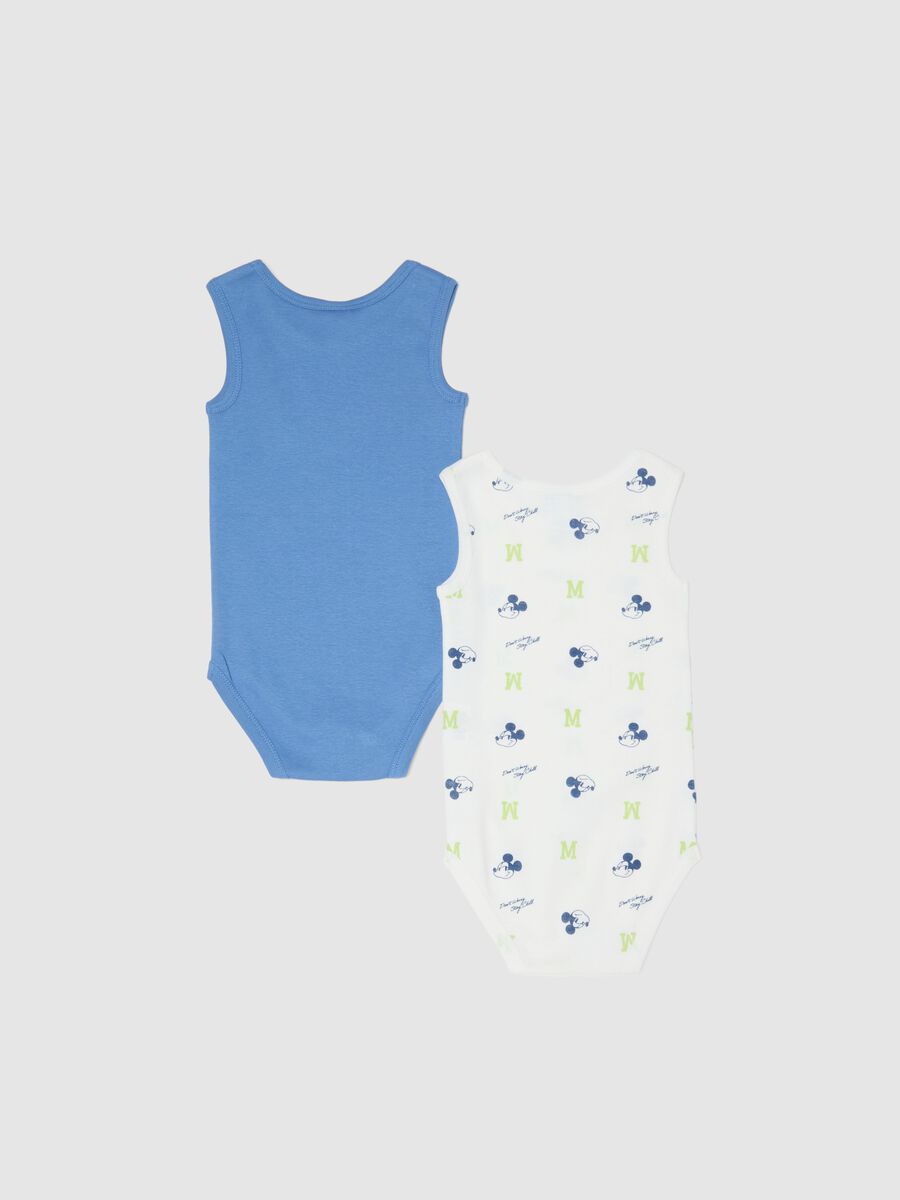 Sleeveless multicolour pure cotton baby Mickey Mouse bodysuit duo pack_1