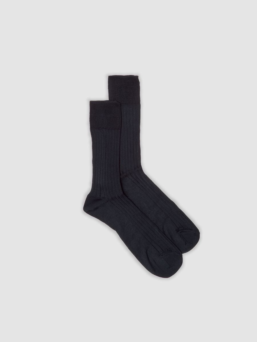 Blue ribbed pure cotton ankle socks_0