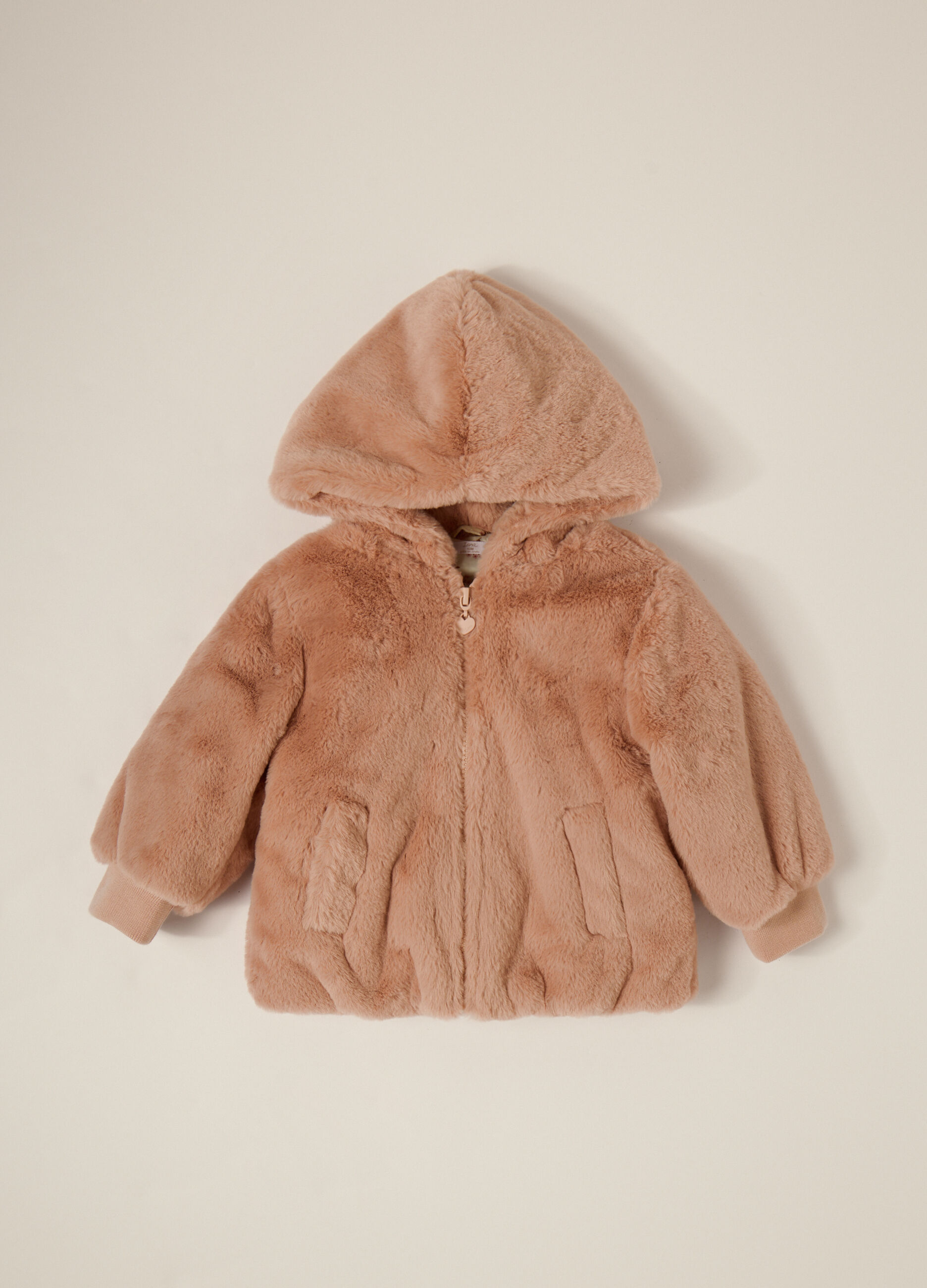 Casaco rosa de pele sint&eacute;tica para beb&eacute; menina