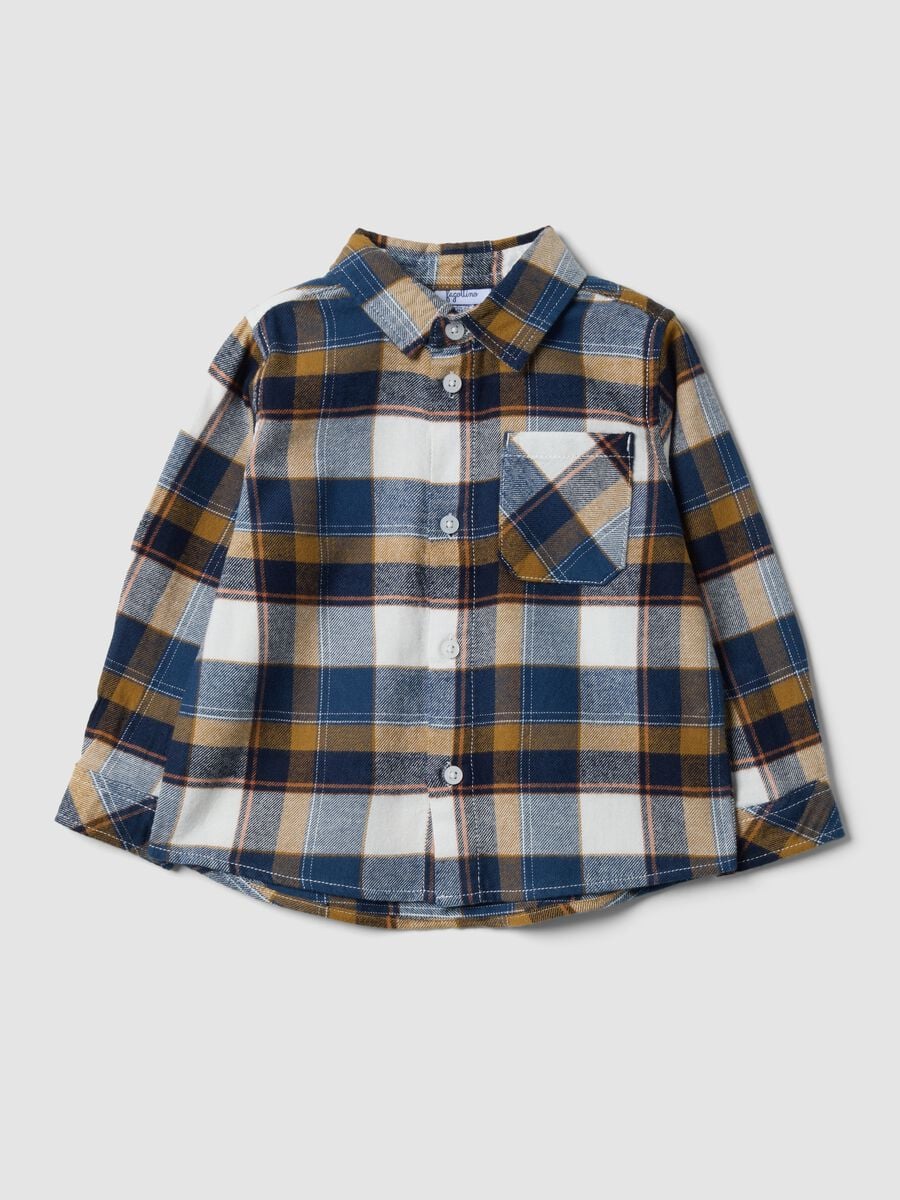 Camicia bianca e blu a quadri in puro cotone regular fit_0