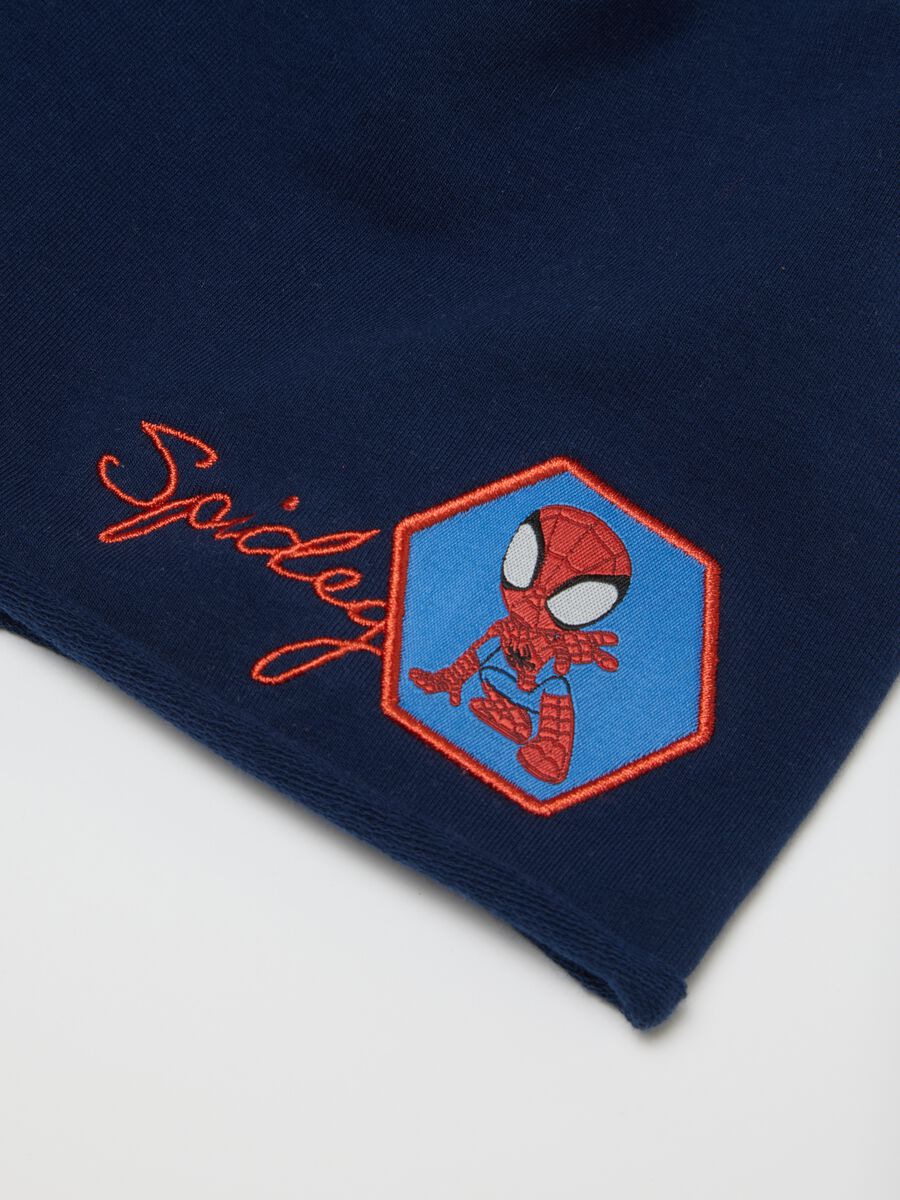Blue stretch cotton toddler hat with Spiderman design_1