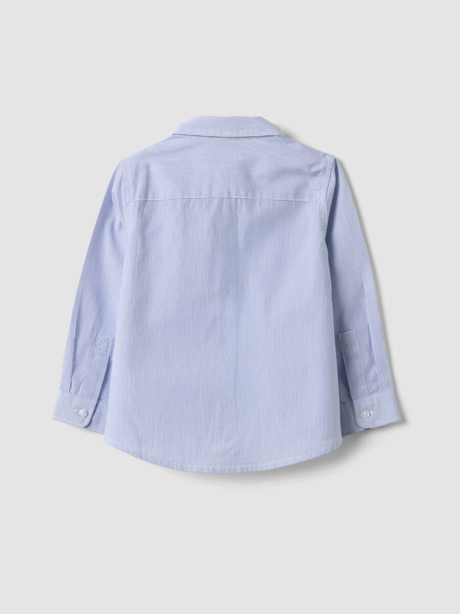 Camicia bianca a righe in puro cotone con taschino per bimbo_1