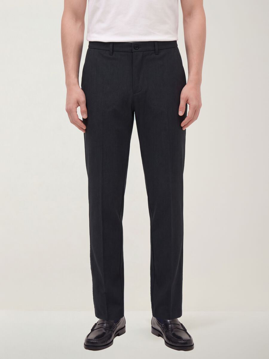 Grey slim-fit stretch viscose twill chino trousers_1