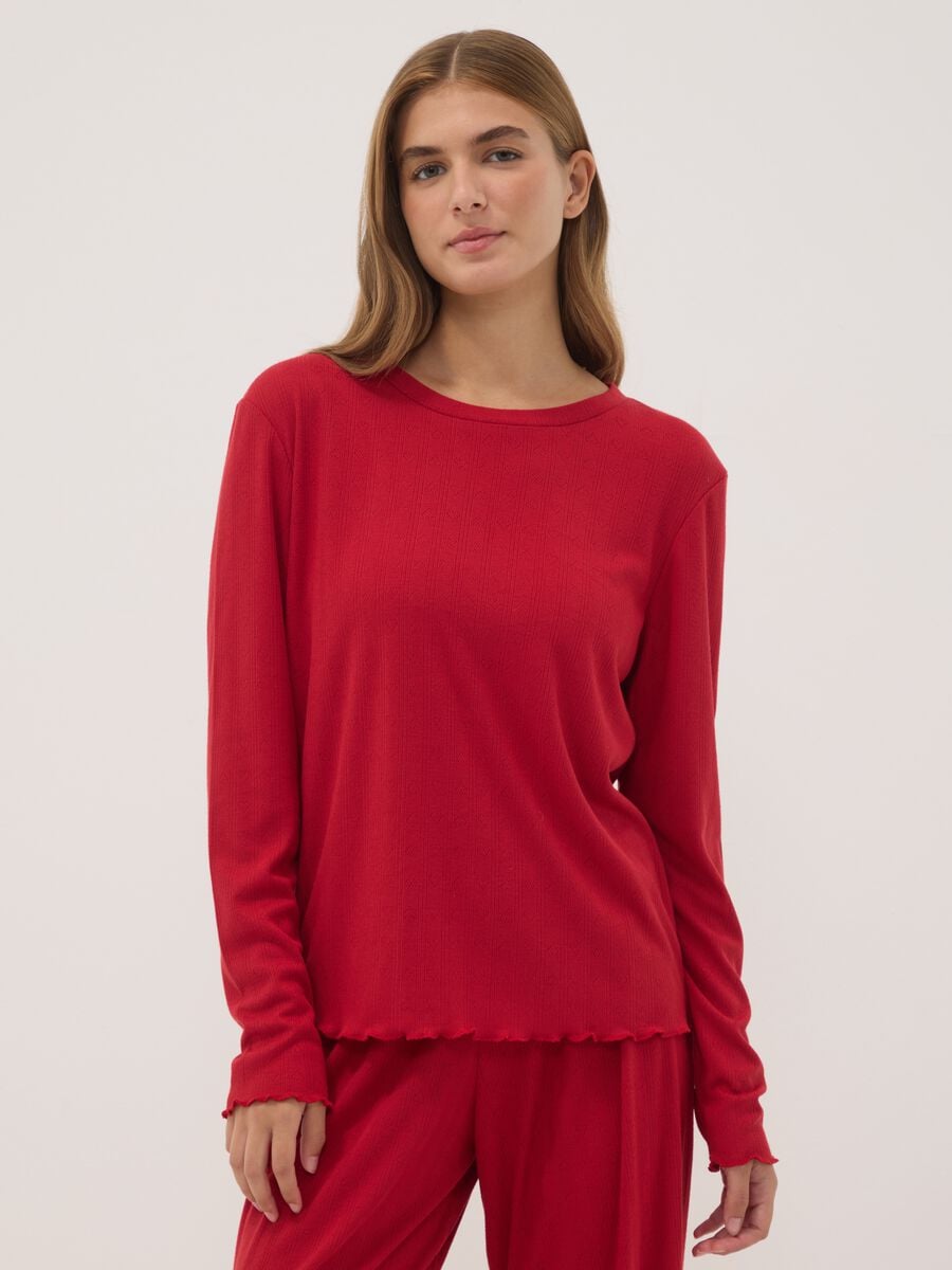 Dark red viscose-blend crew-neck pyjama set_1