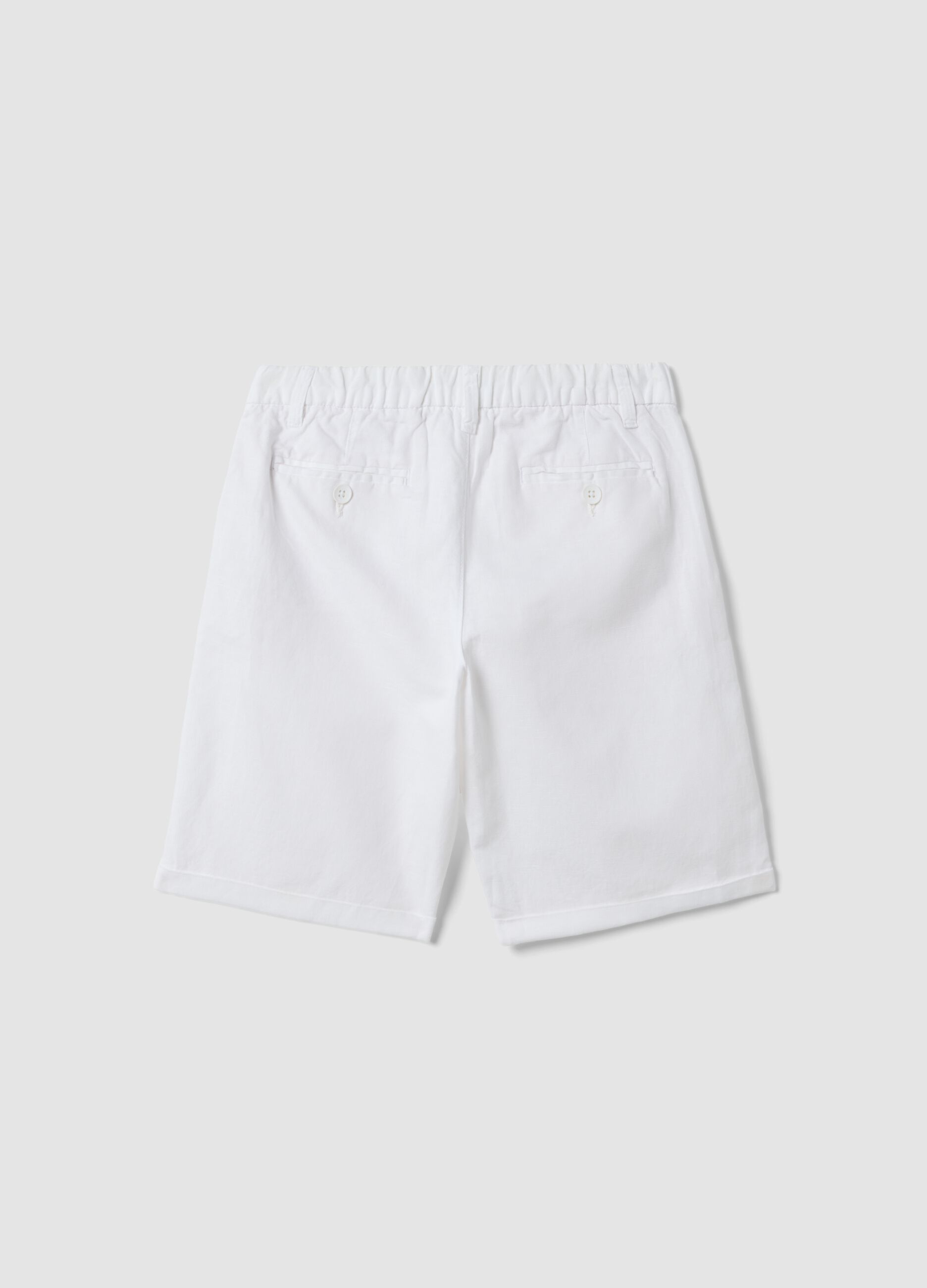Cal&ccedil;&otilde;es brancos em mistura de linho e algod&atilde;o, regular fit, para rapaz