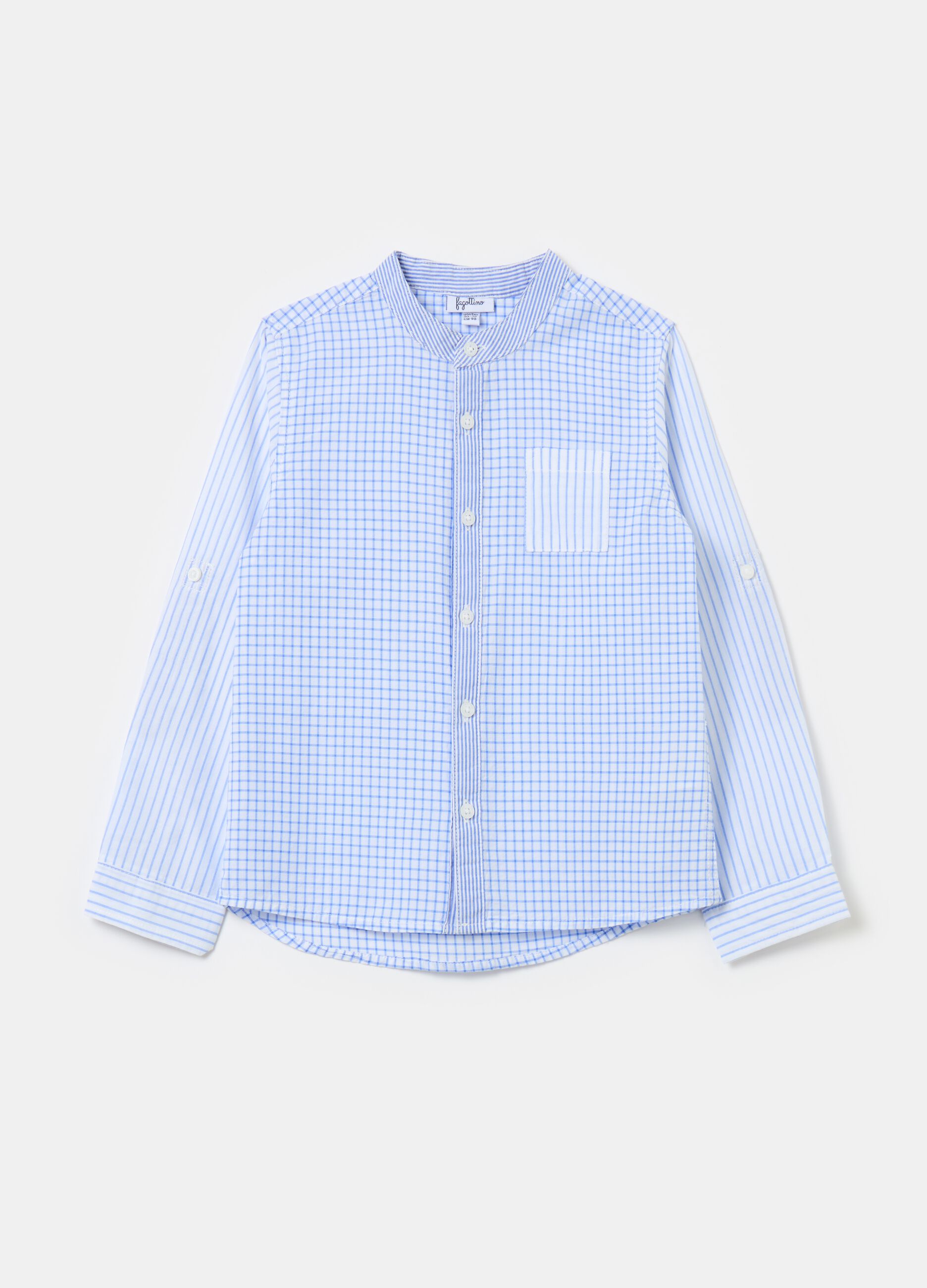 Check and striped shirt in cotton