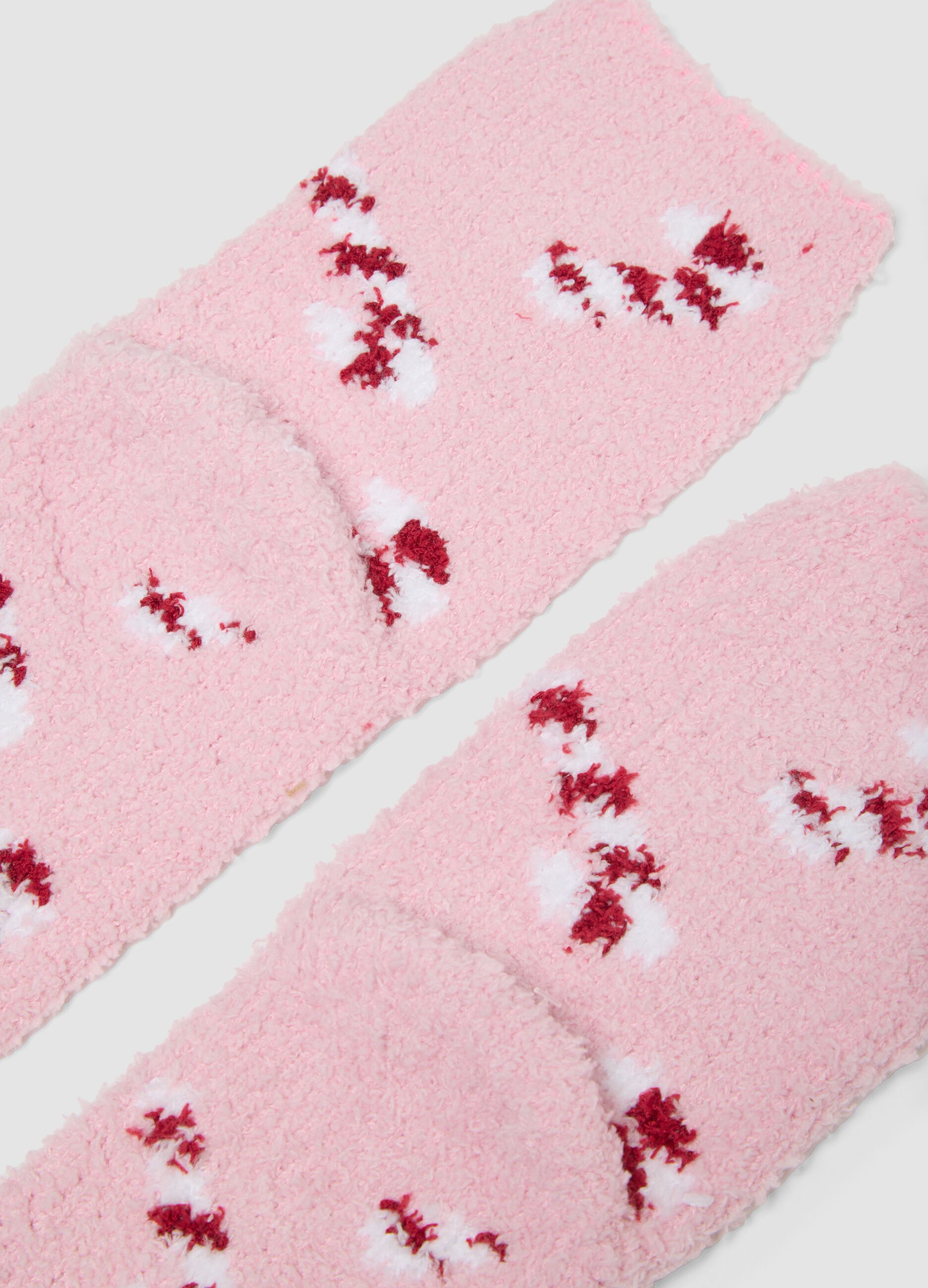 Light pink stretch-fabric socks with festive Christmas pattern