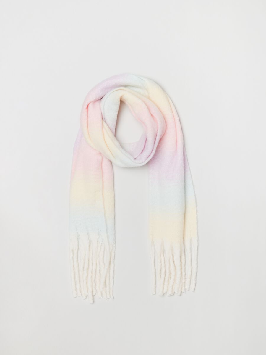 Colour block scarf with fringe_0