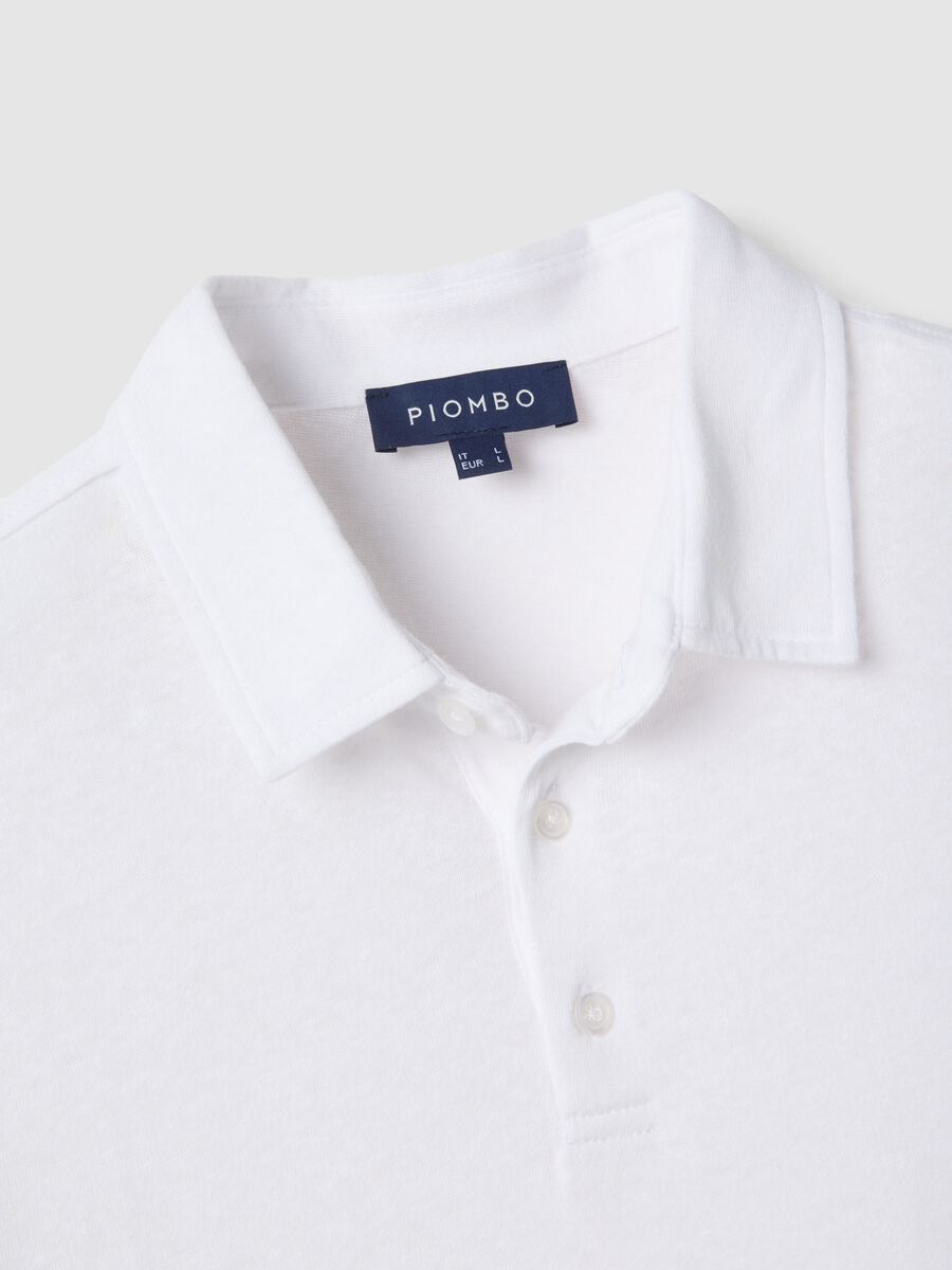 White linen-cotton blend regular fit polo_5