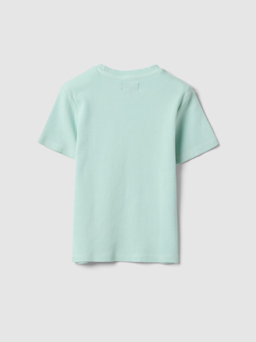 Blue fitted cotton stretch T-shirt for girls with embroidery_4